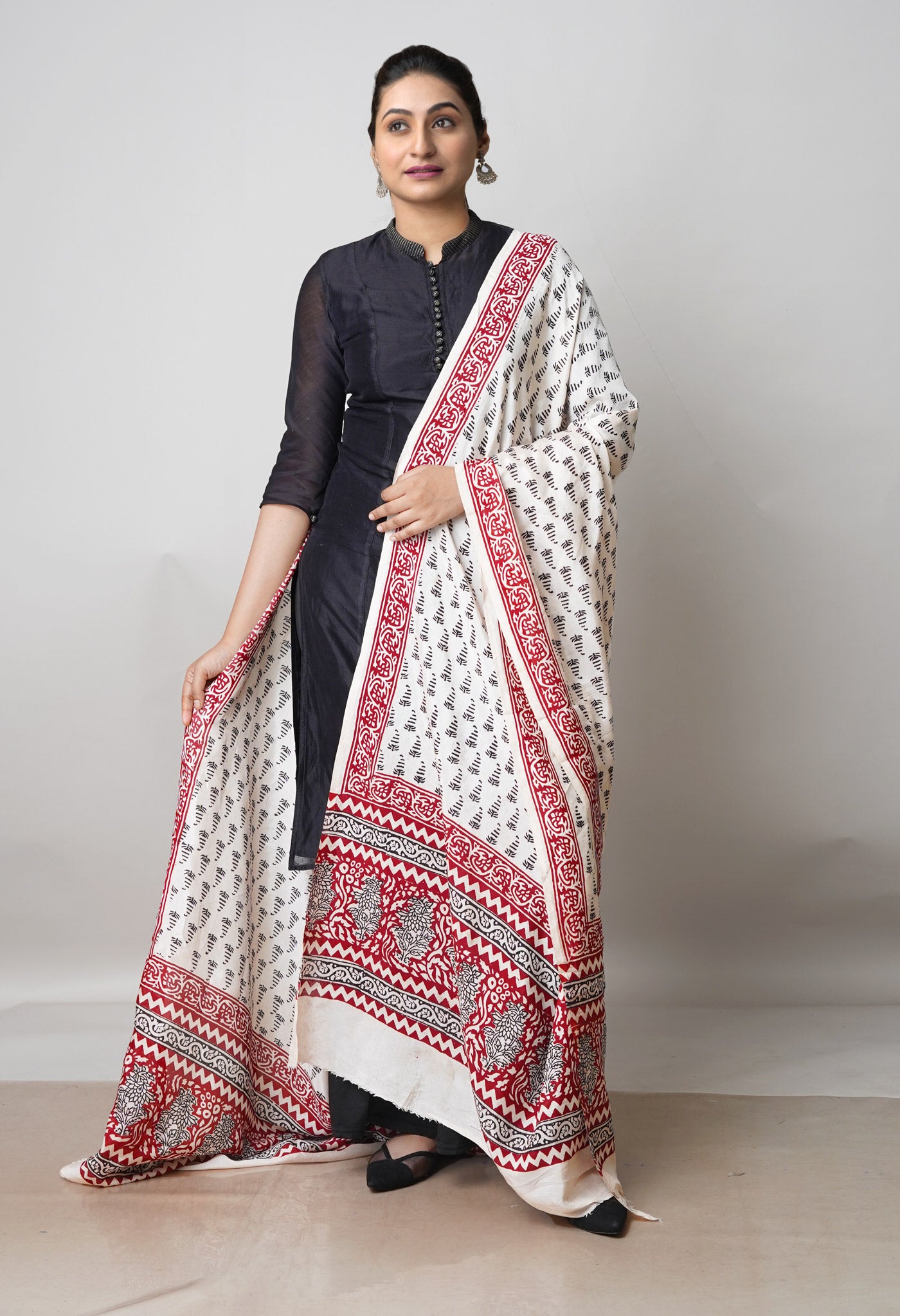 Beige Bagh Printed Chanderi Soft Silk Dupatta–UDS5130