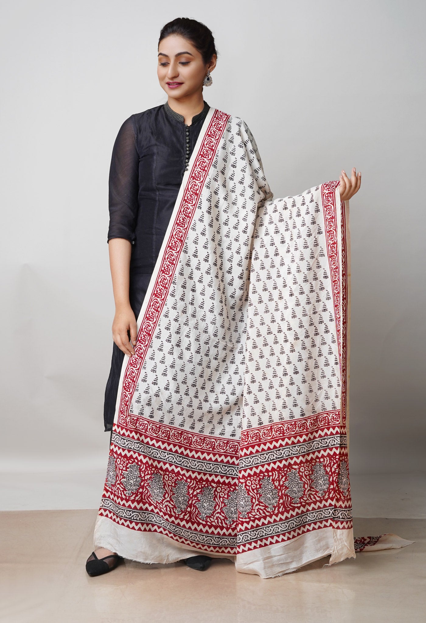 Beige Bagh Printed Chanderi Soft Silk Dupatta–UDS5130