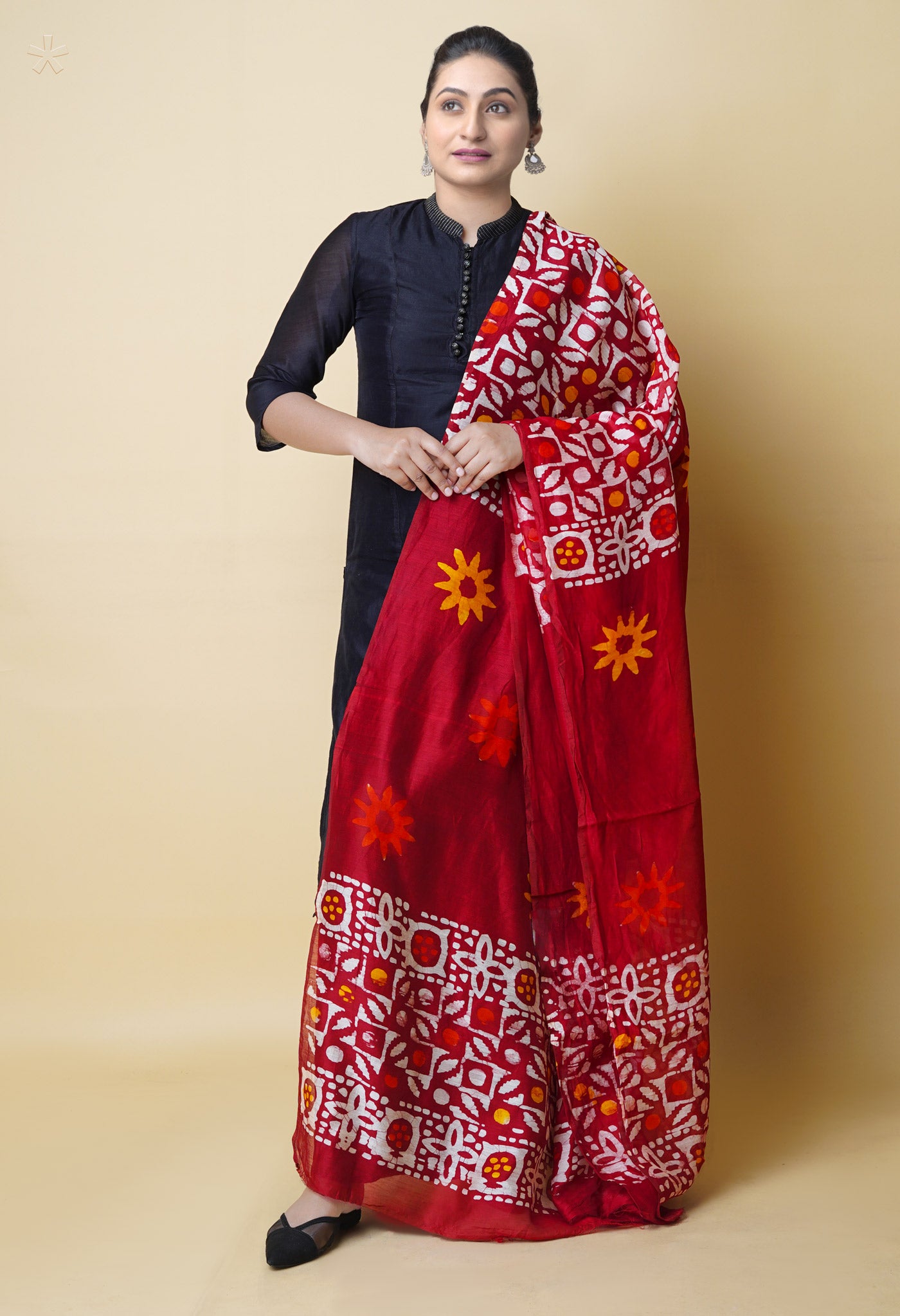 Red Pure Batik Printed Chanderi Sico Dupatta– UDS5295