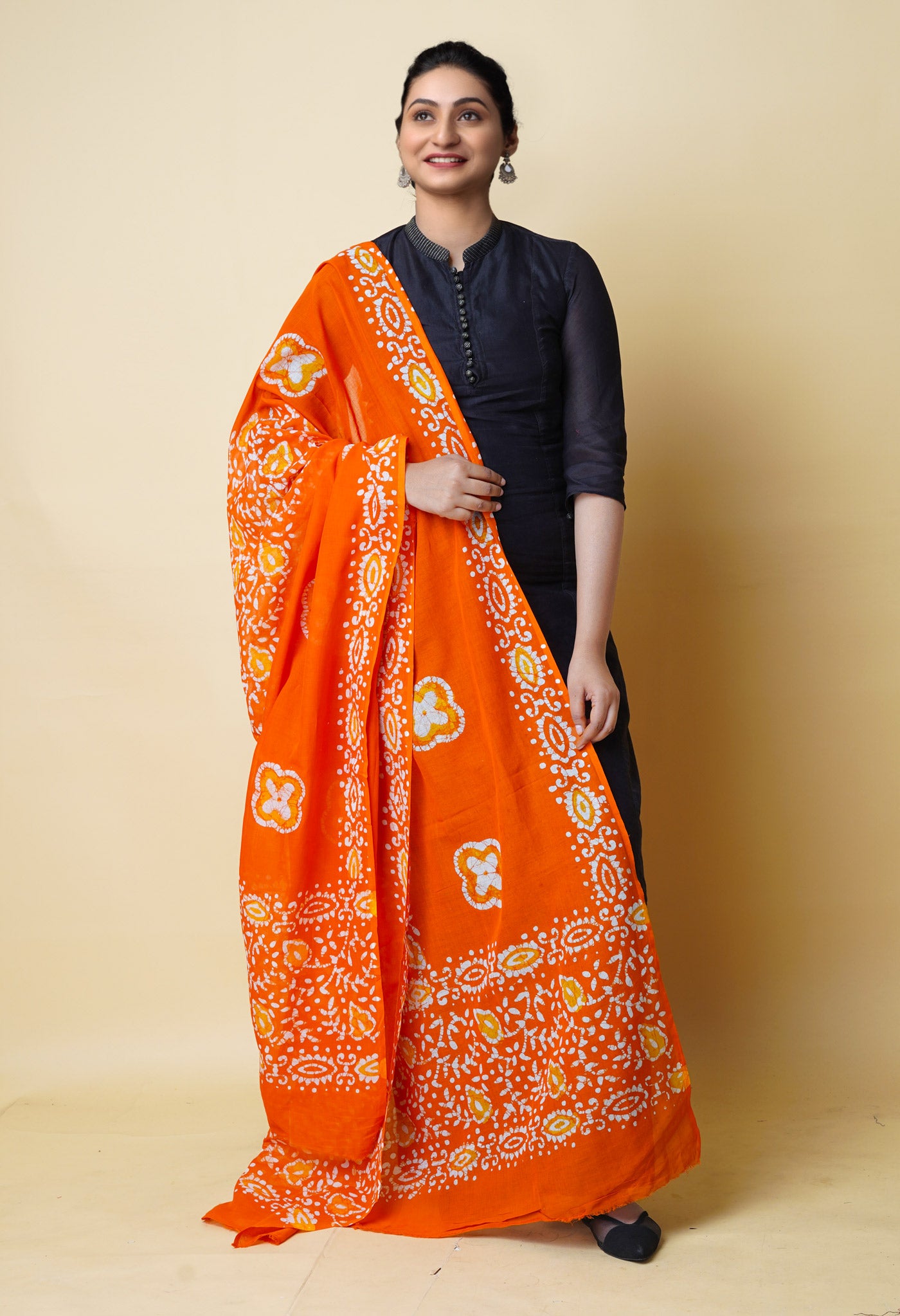 Orange Pure Batik Cotton Dupatta – UDS5322