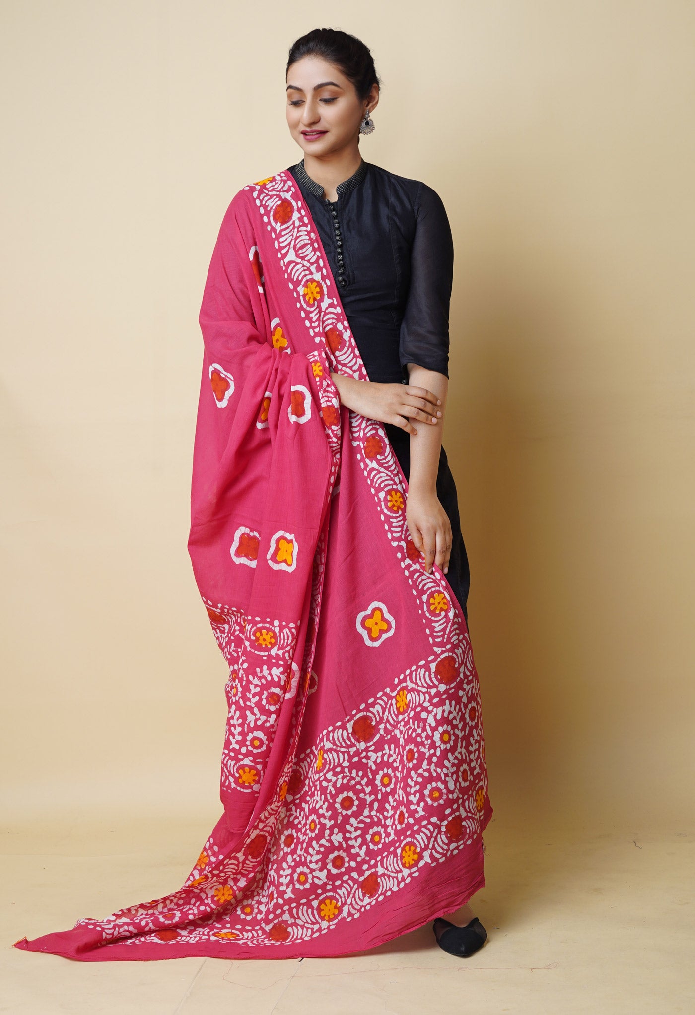 Pink Pure Batik Cotton Dupatta – UDS5328