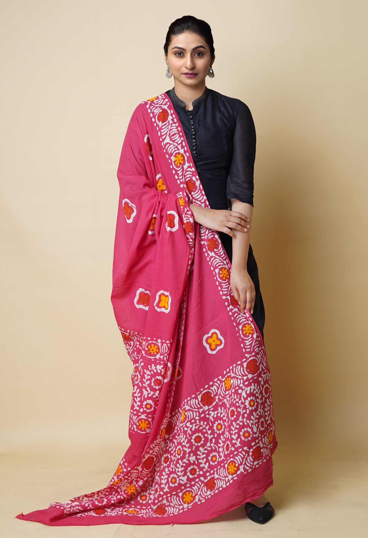Pink Pure Batik Cotton Dupatta – UDS5328