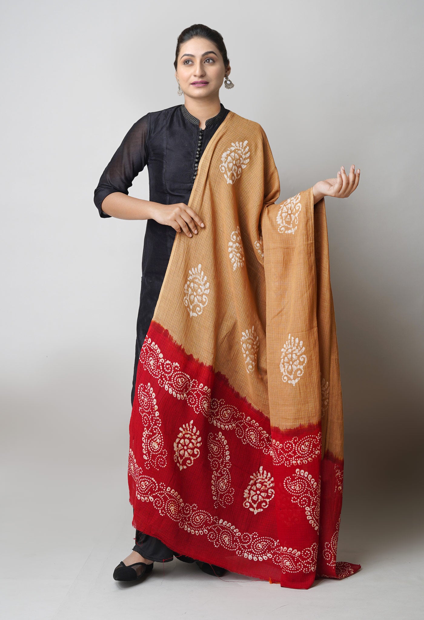 Brown Pure Hand Batik Printed Kota Cotton Dupatta–UDS5369