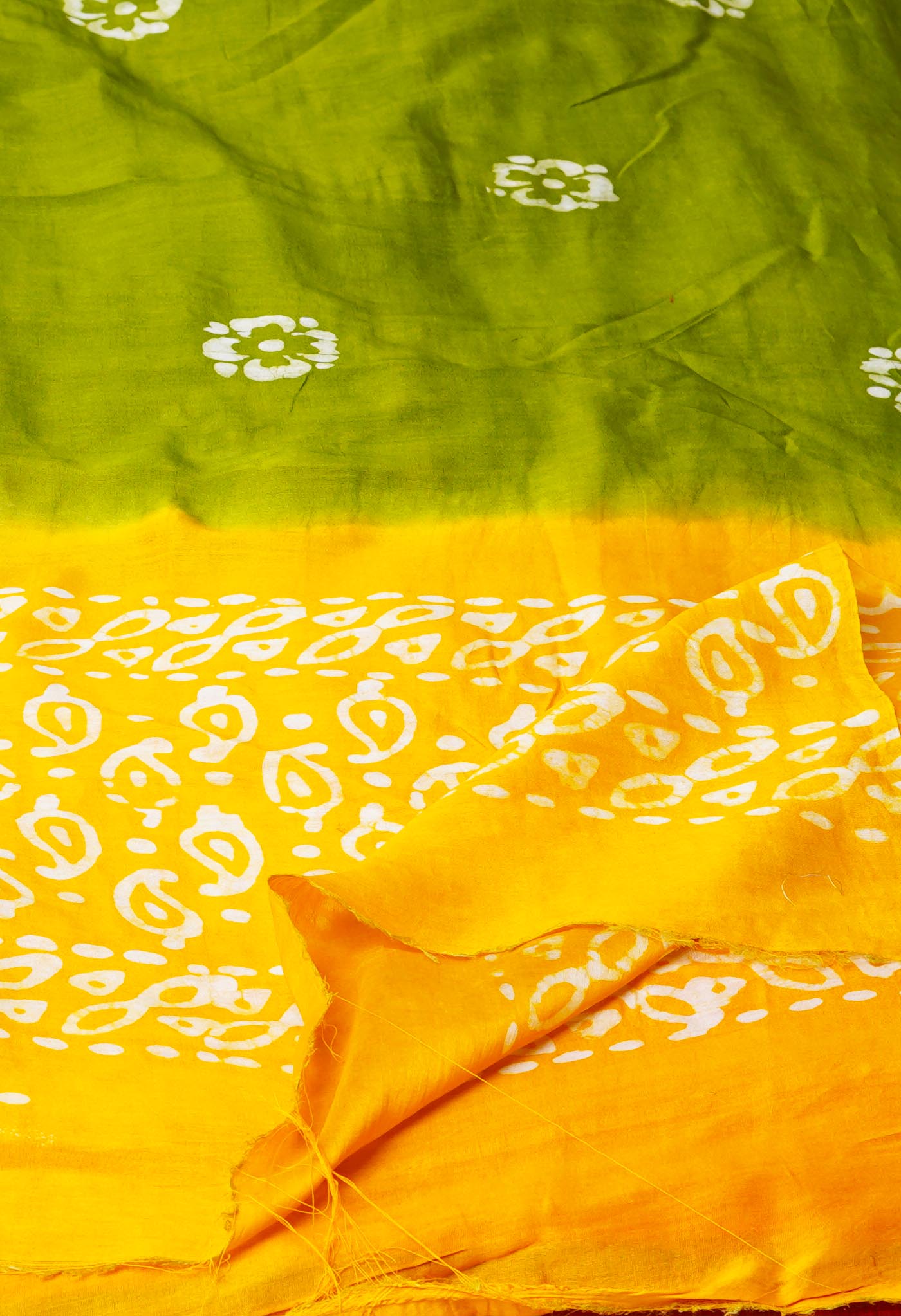 Green Pure Chanderi Hand Batik Printed Sico Dupatta–UDS5398