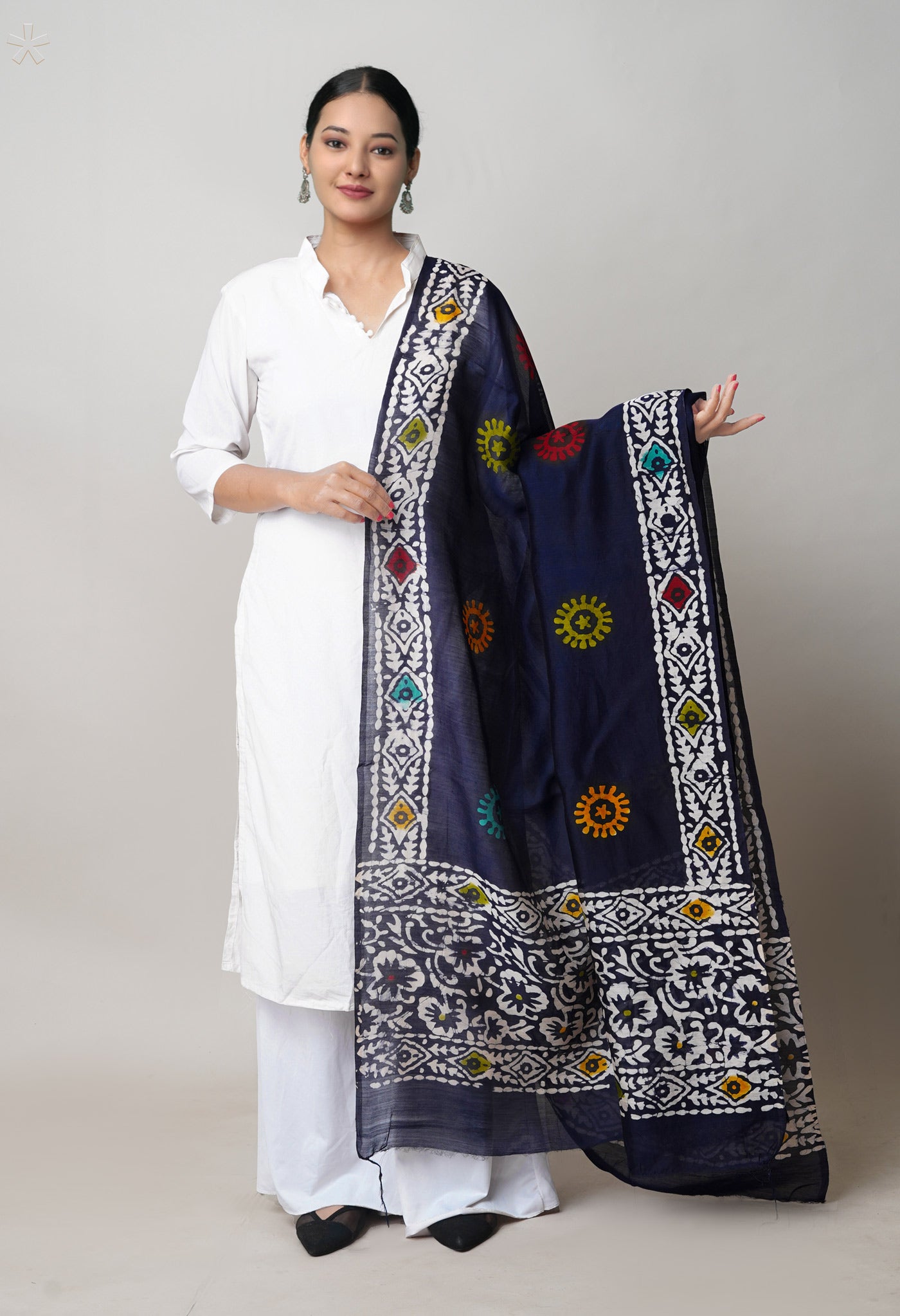 Blue Pure Chanderi Hand Block Wax Printed Sico Dupatta–UDS5514