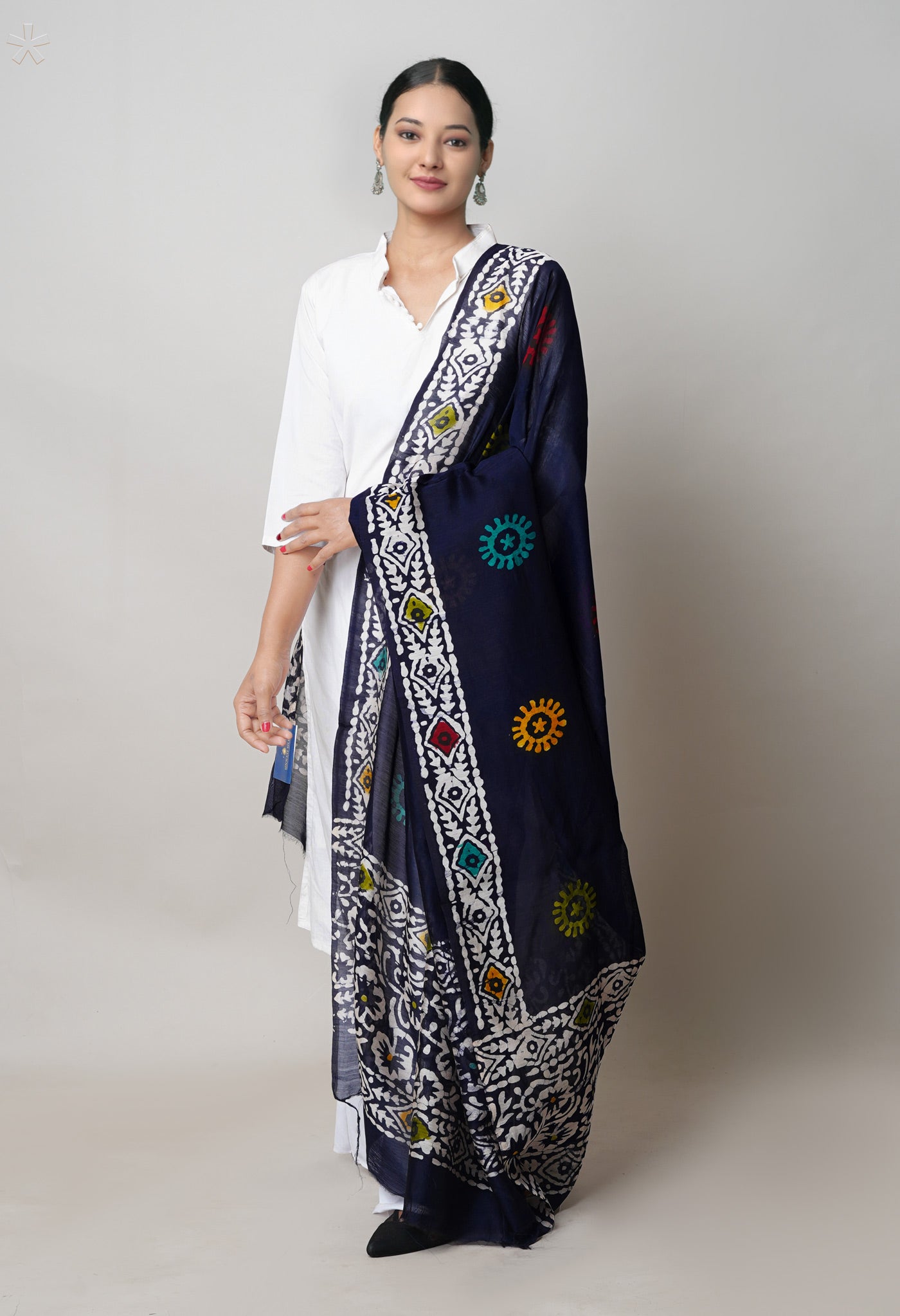 Blue Pure Chanderi Hand Block Wax Printed Sico Dupatta–UDS5514