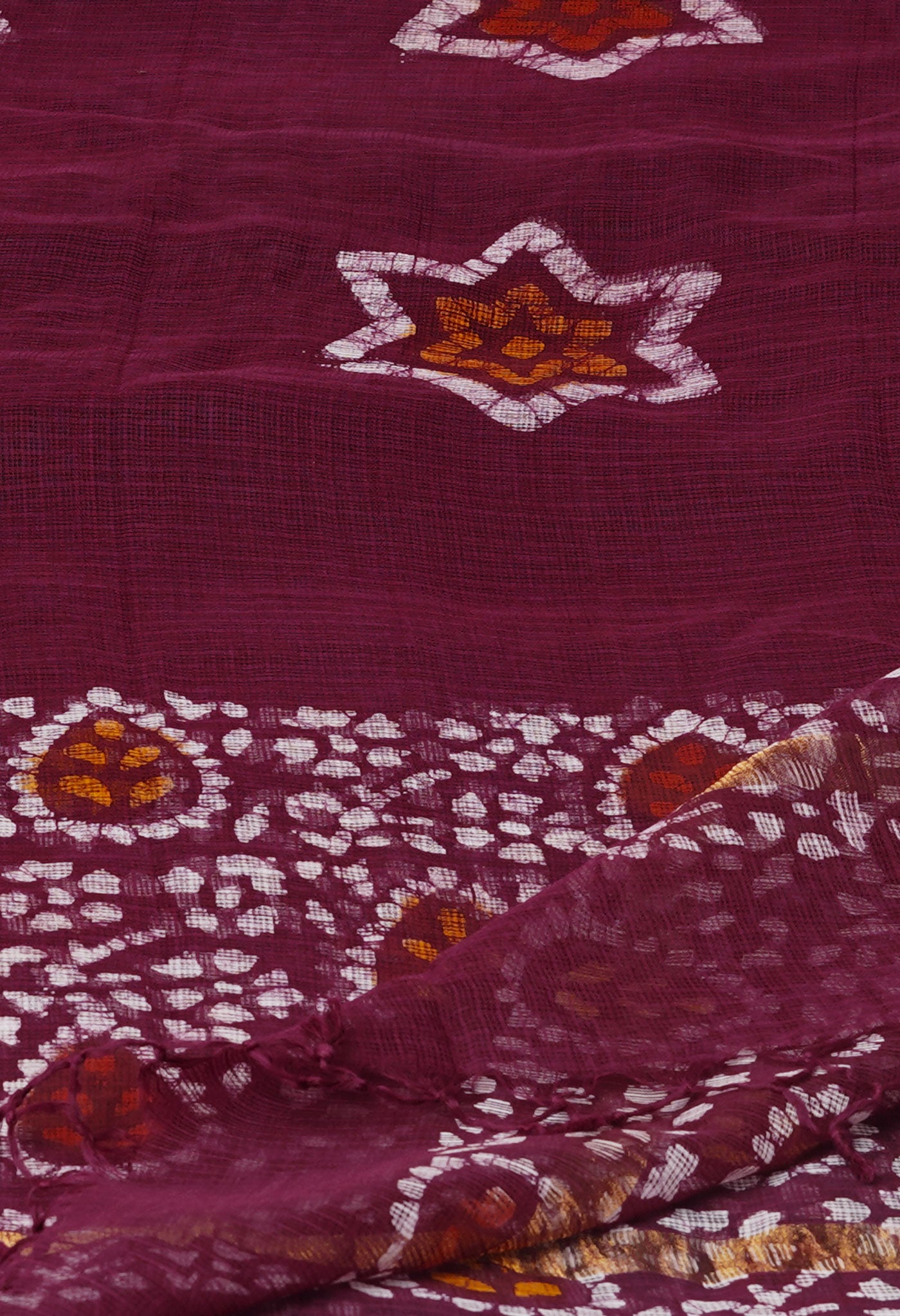 Maroon Pure Kota Hand Block Wax Batik Printed Zari Piping Kota Cotton Dupatta–UDS5528