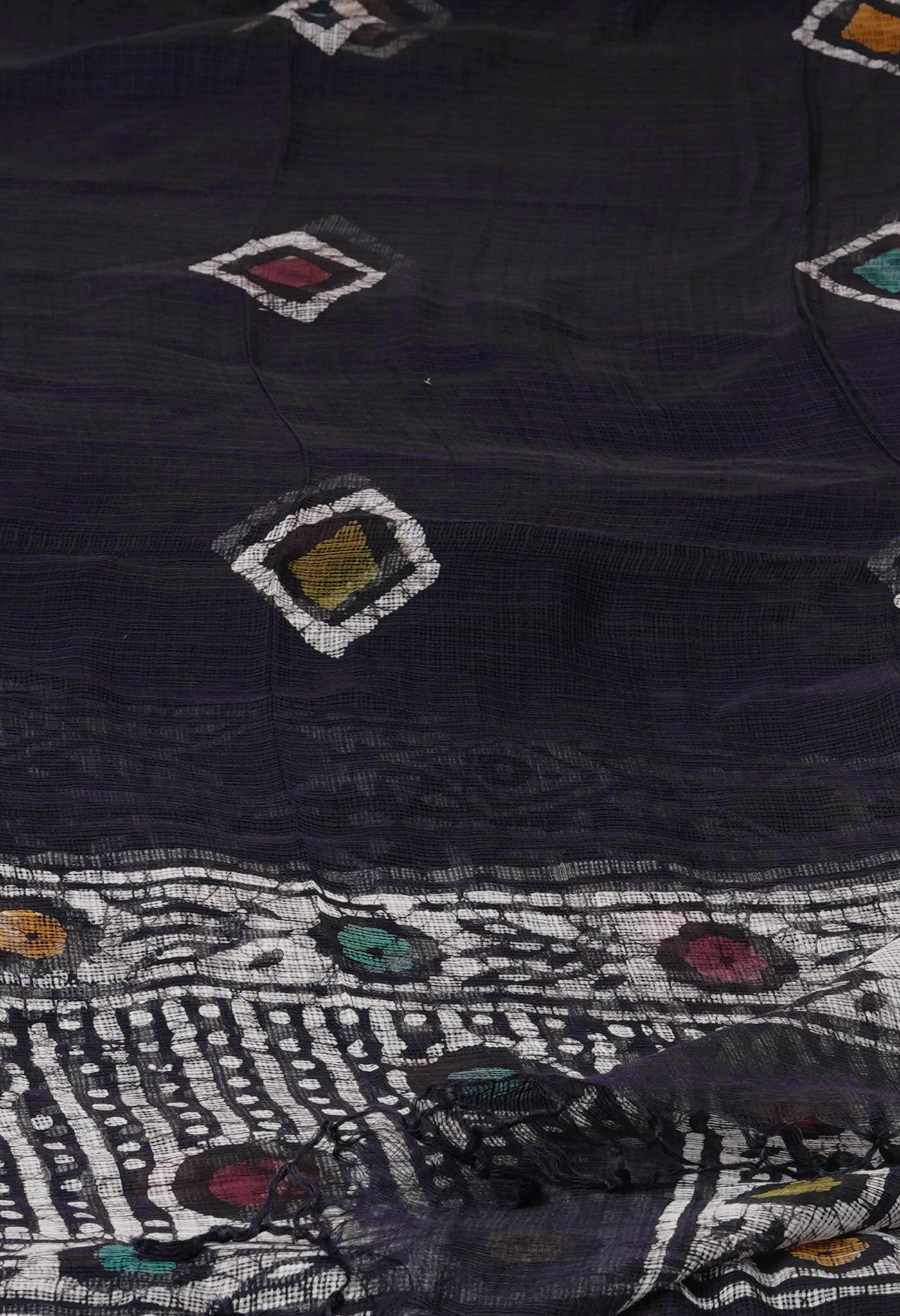 Black Pure Rajasthani Kota Hand Block Wax Batik Printed Kota Cotton Dupatta–UDS5532