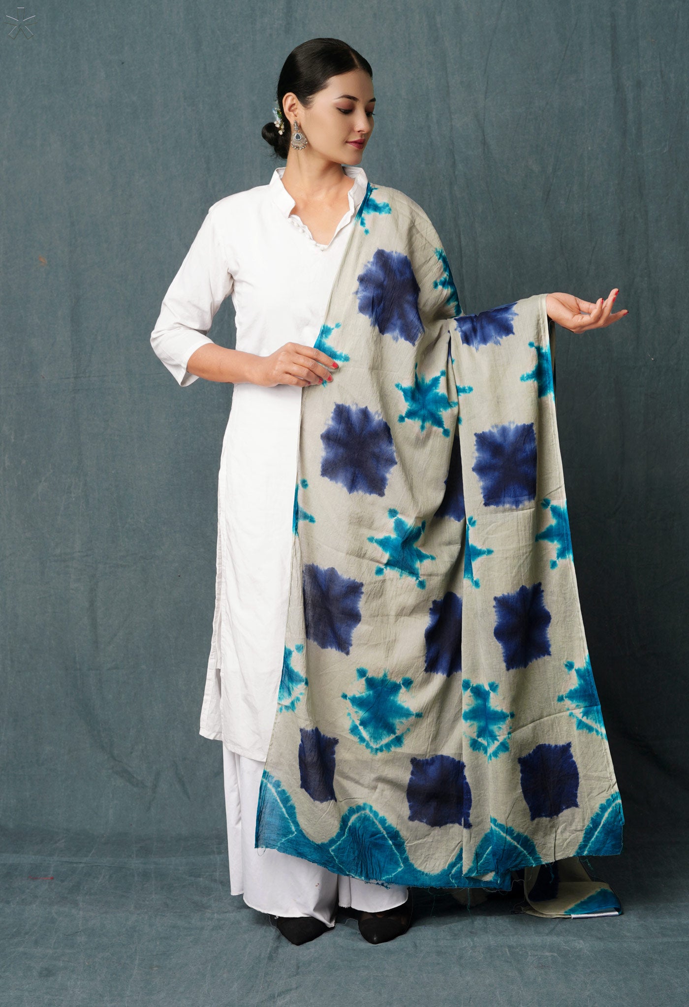 Grey Pure Tie- Dye Shibori Printed Superfine Mulmul Cotton Dupatta-UDS5547