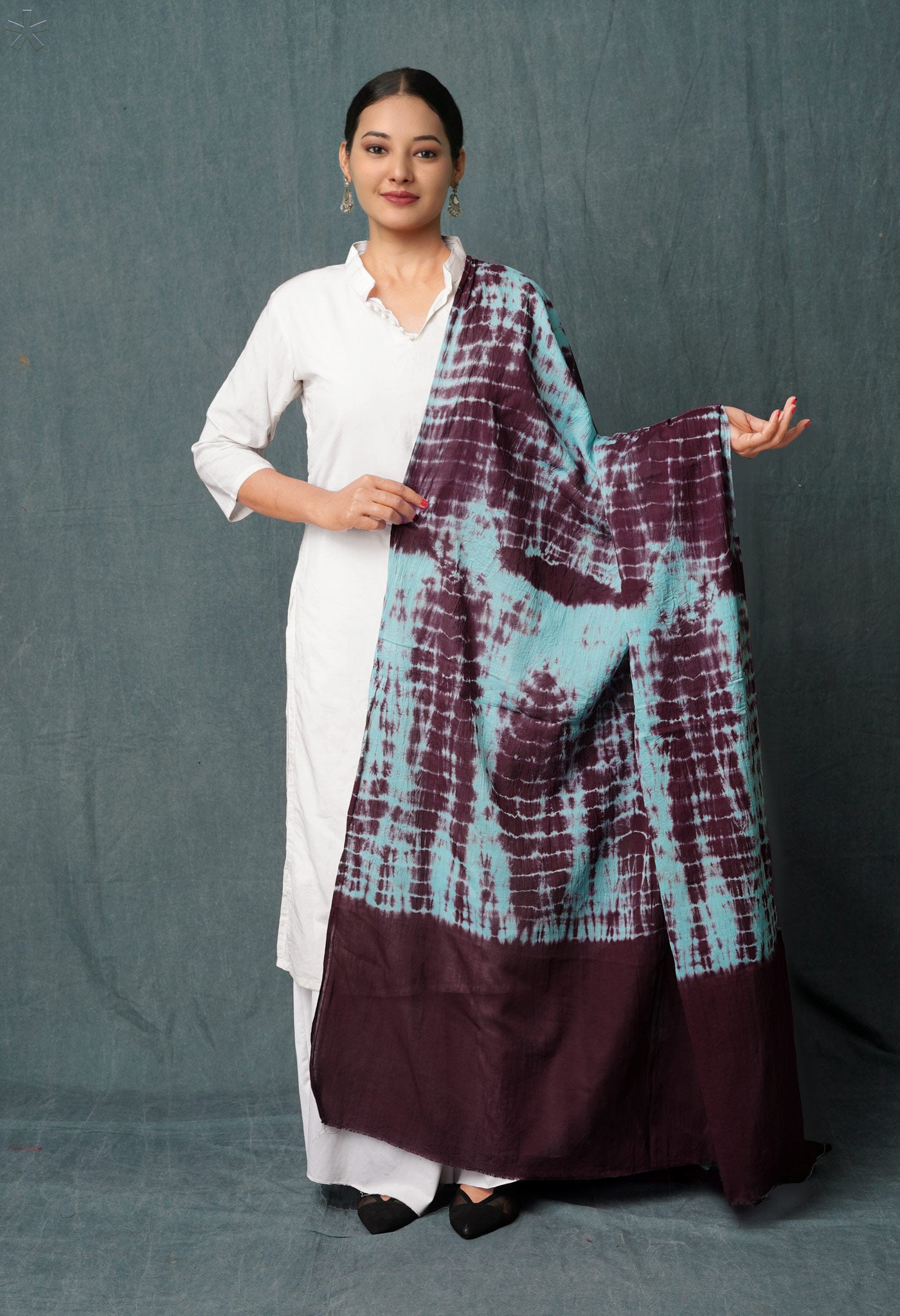 Pale Blue-Dark Purple Pure Tie- Dye Shibori Printed Mulmul Cotton Dupatta-UDS5550