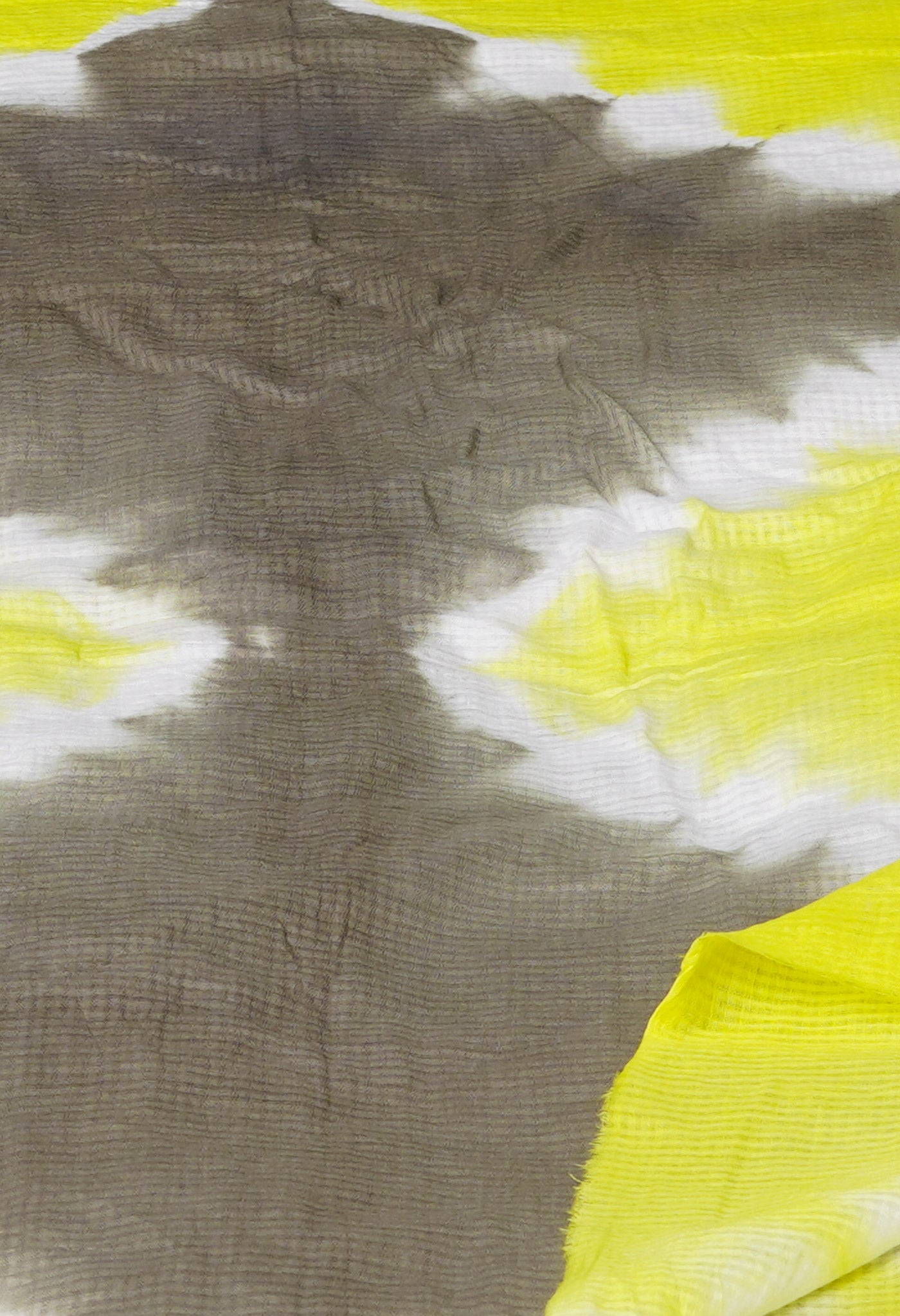 Yellow-Grey Pure Tie- Dye Shibori Printed Mulmul Cotton Dupatta-UDS5551