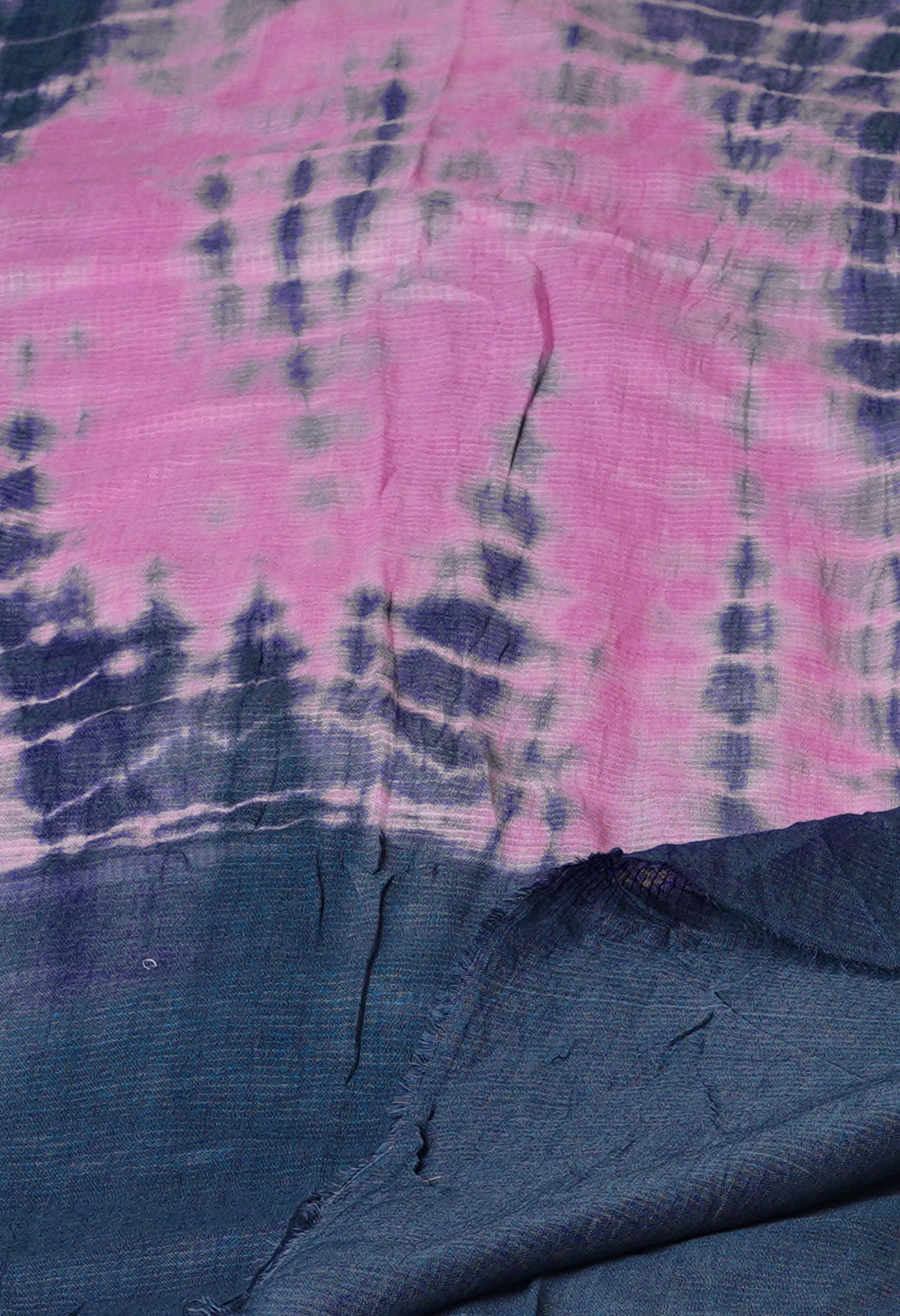 Baby Pink-Bluish Grey Pure Tie- Dye Shibori Printed Kota Cotton Dupatta-UDS5578