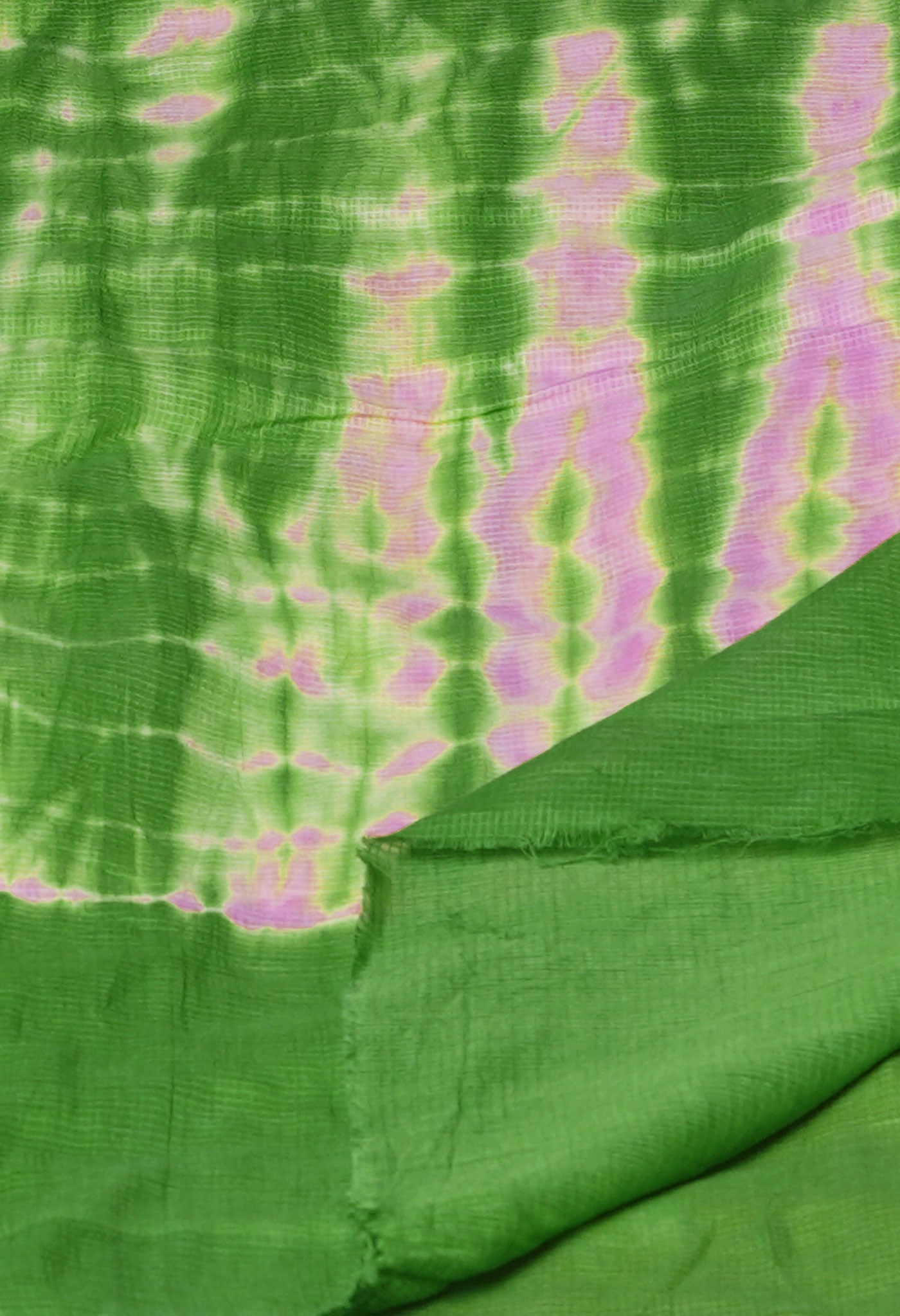 Baby Pink-Olive Green Pure Tie- Dye Shibori Printed Kota Cotton Dupatta-UDS5579
