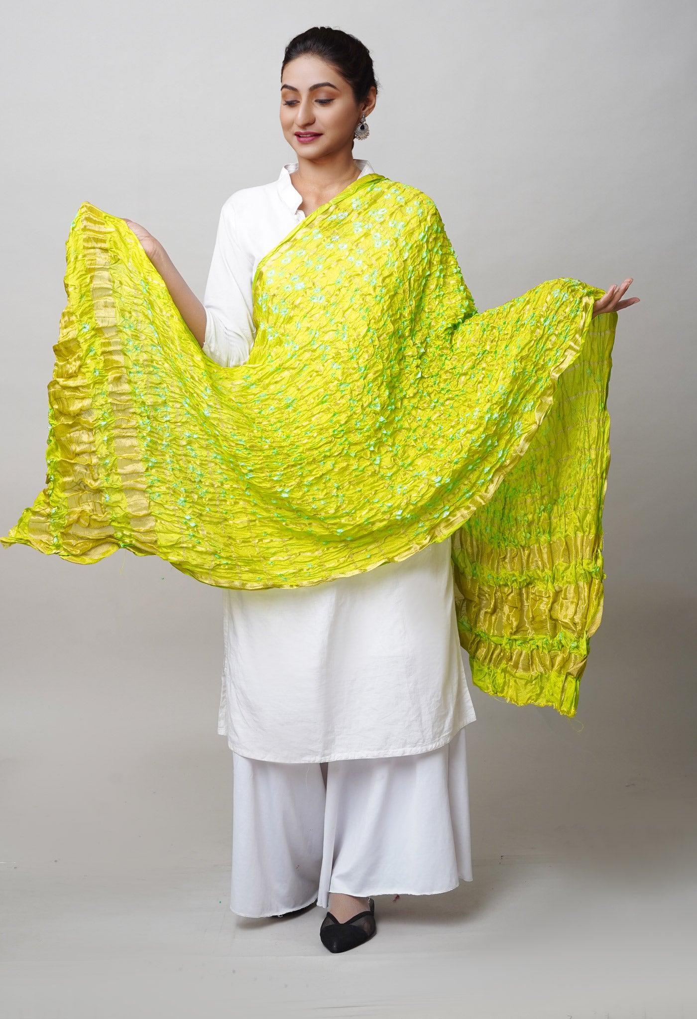 Multi Bandhani Soft Silk Dupatta with Zari weaving Checks-UDS5587