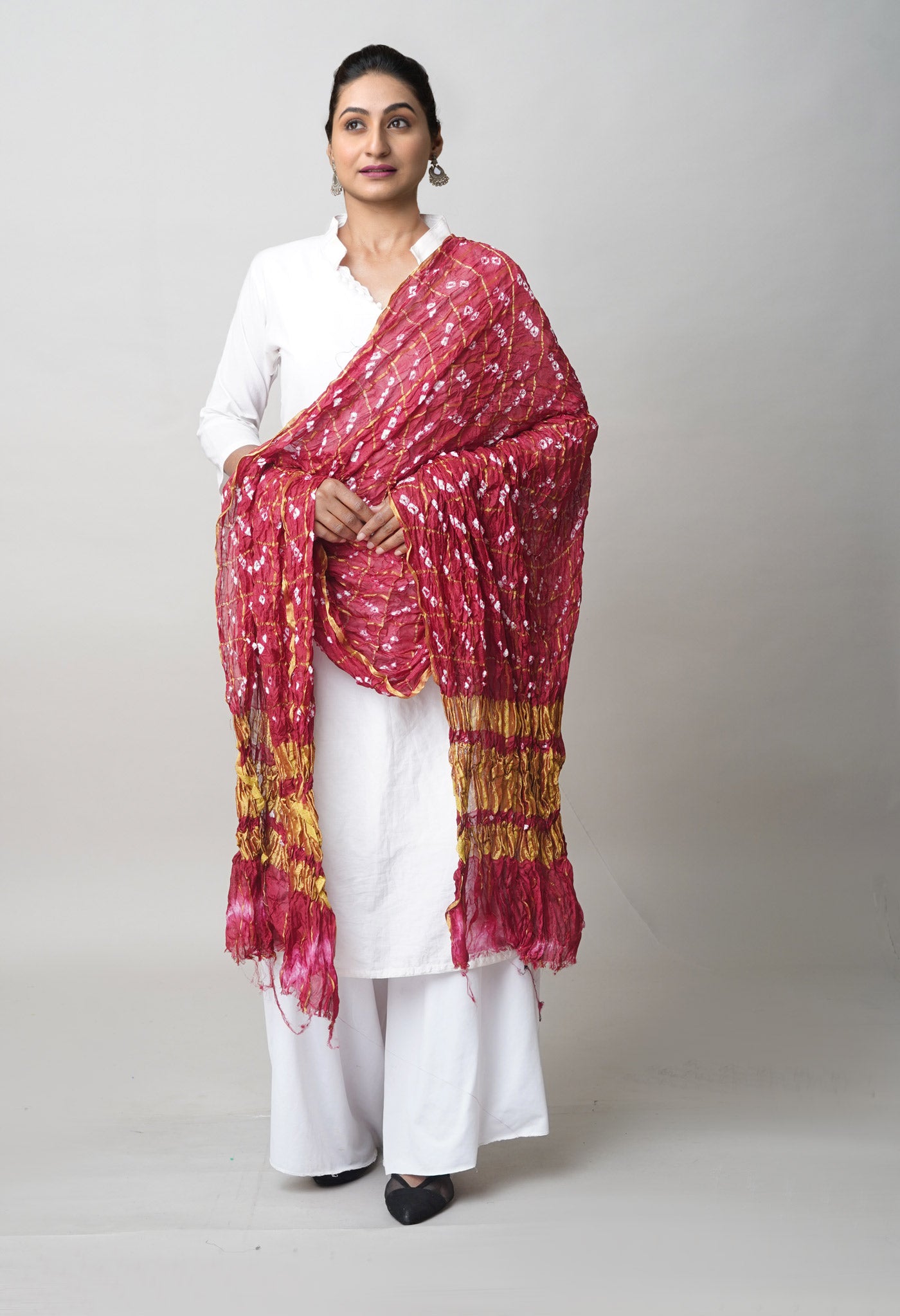 Multi Bandhani Soft Silk Dupatta with Zari weaving Checks-UDS5588