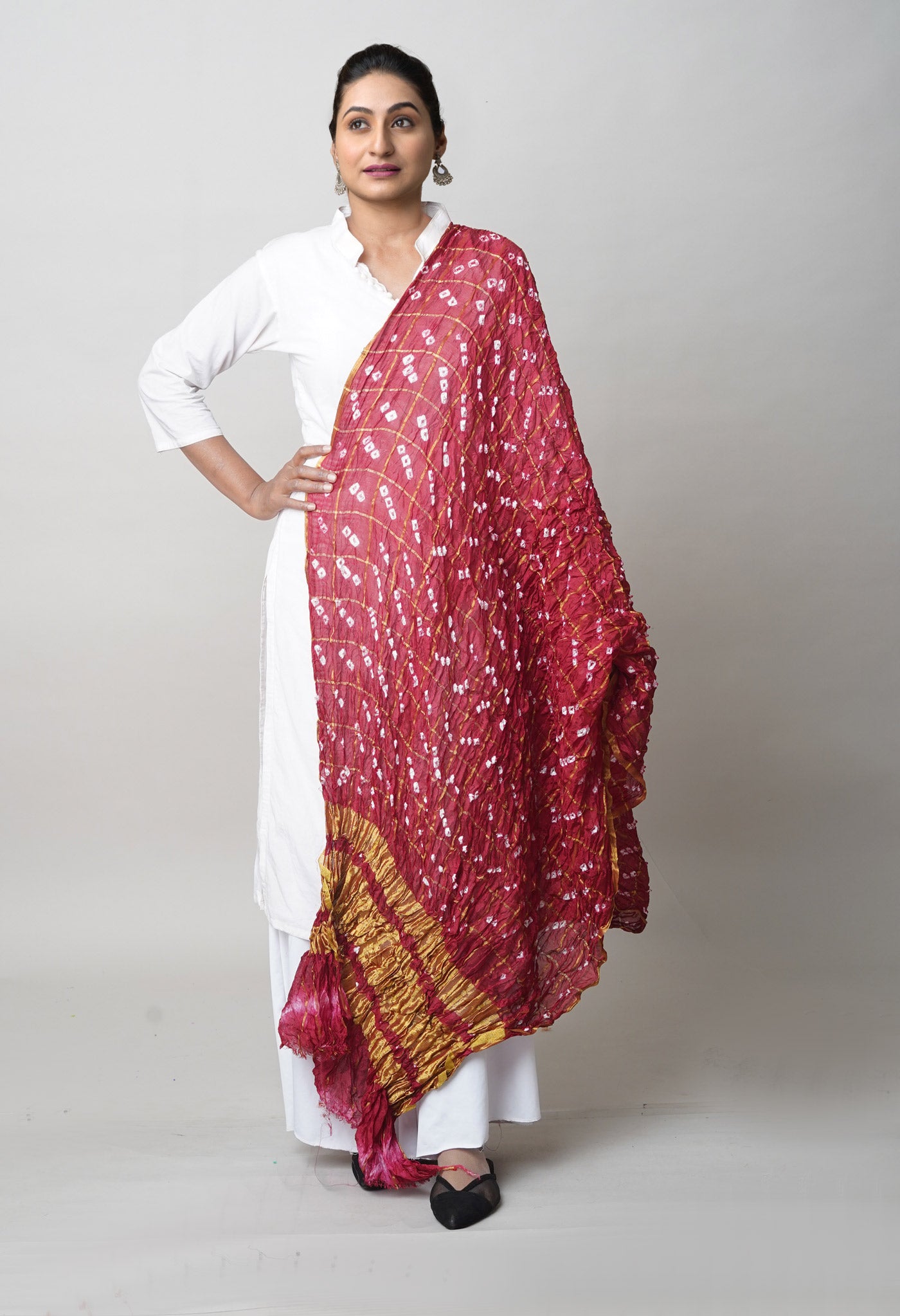 Multi Bandhani Soft Silk Dupatta with Zari weaving Checks-UDS5588