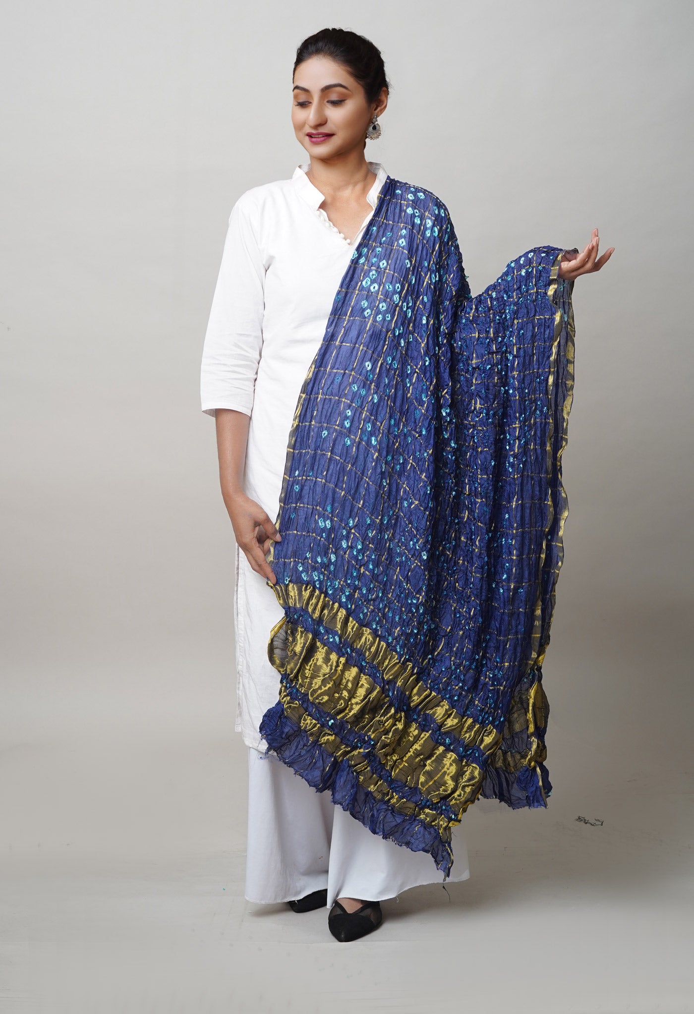 Multi Bandhani Soft Silk Dupatta with Zari weaving Checks-UDS5589