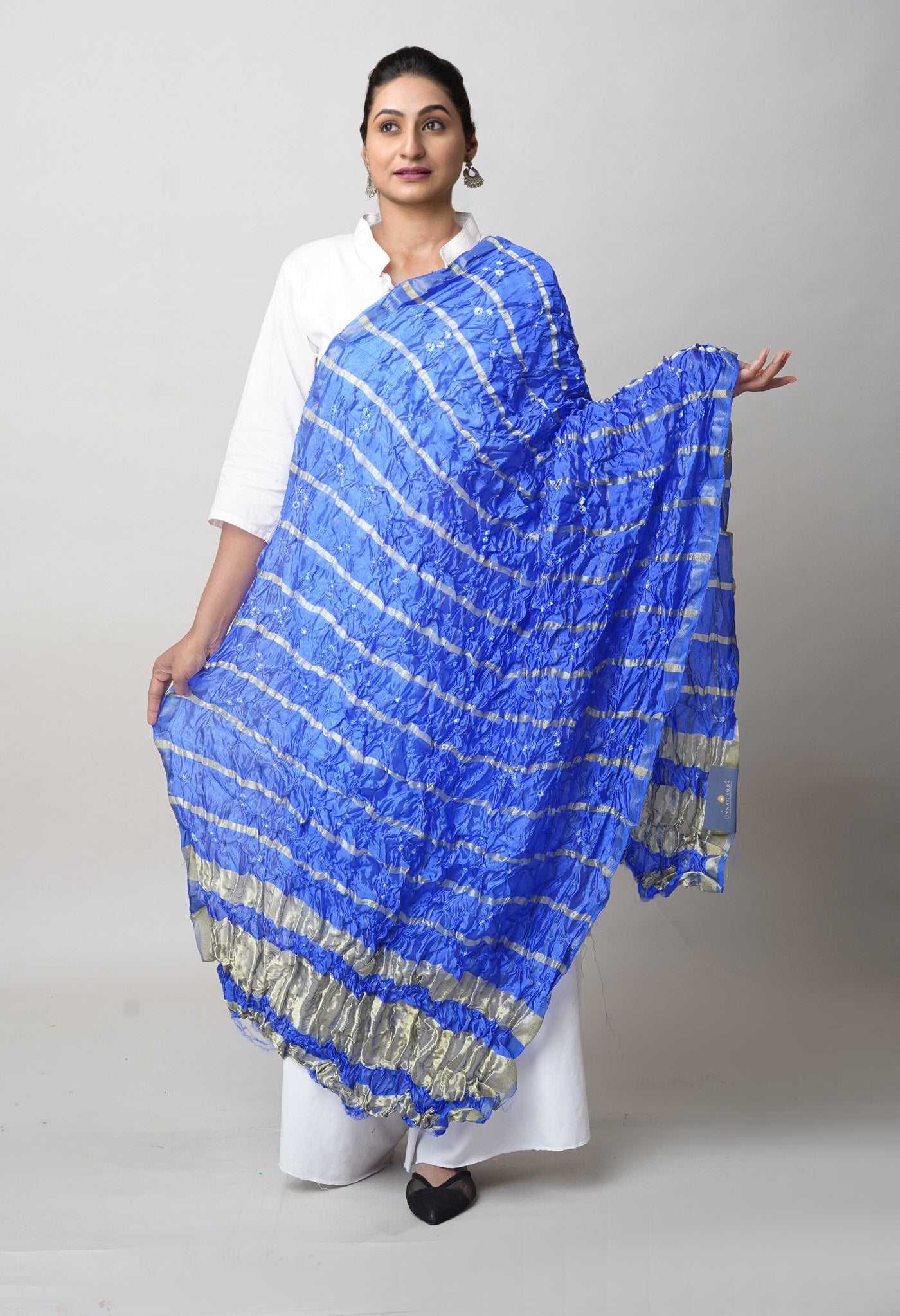 Multi Bandhani Soft Silk Dupatta with Zari weaving Checks-UDS5592