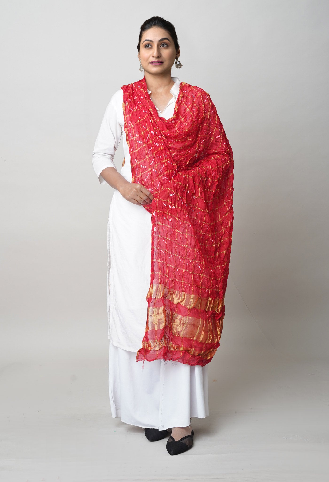 Multi Bandhani Soft Silk Dupatta with Zari weaving Checks-UDS5597