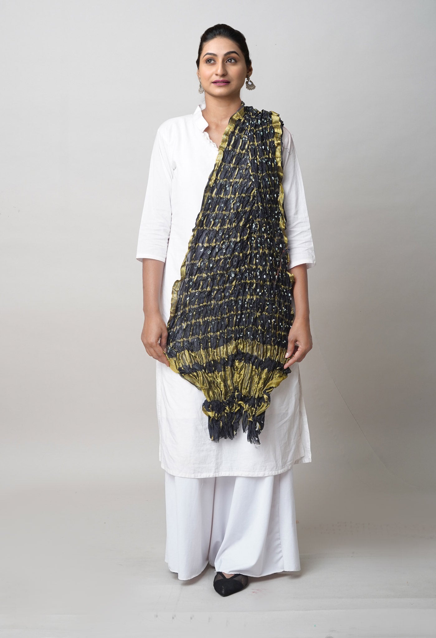 Multi Bandhani Soft Silk Dupatta with Zari weaving Checks-UDS5598