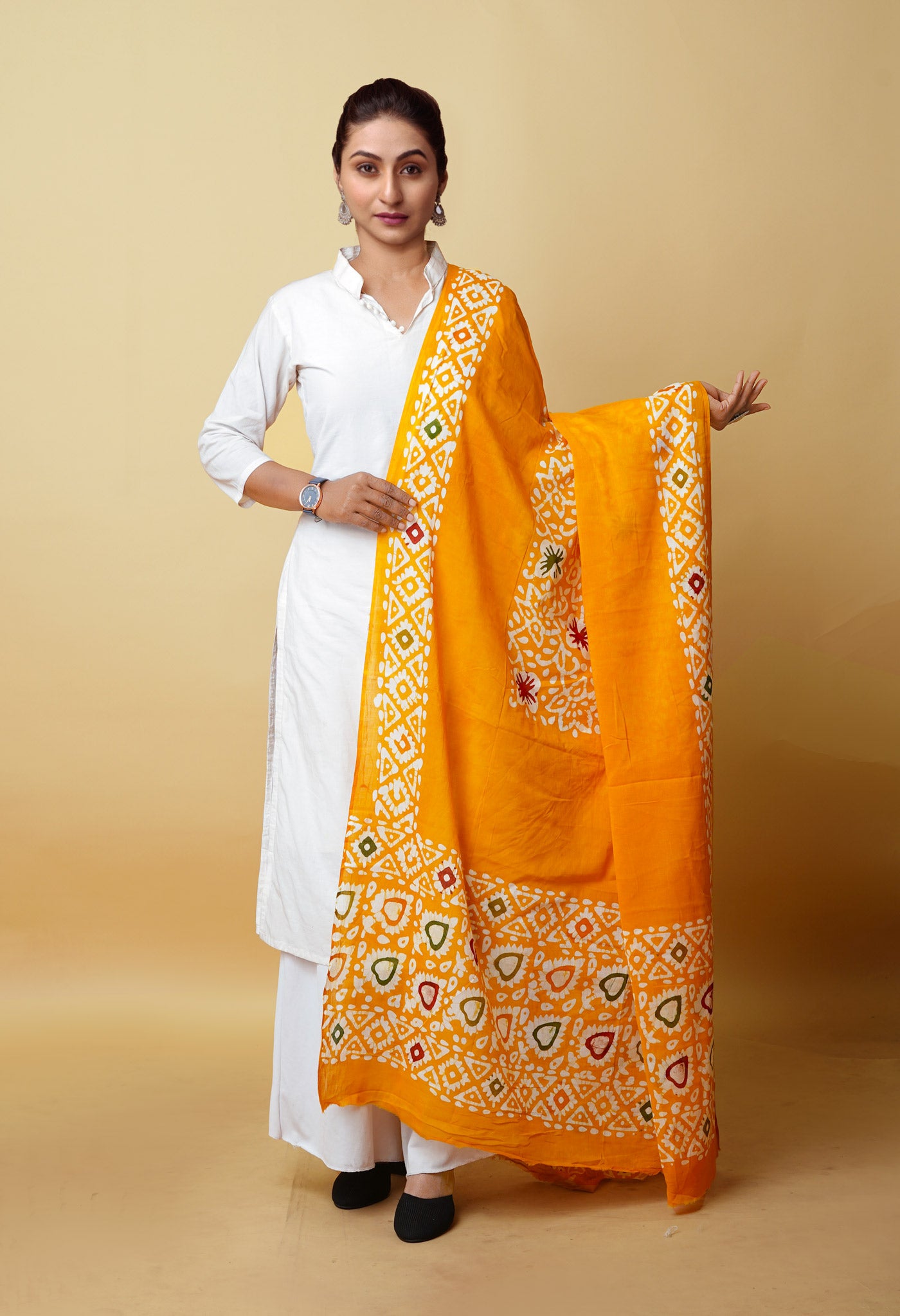 Yellow Pure Wax Batik Printed Superfine Mulmul Cotton Dupatta