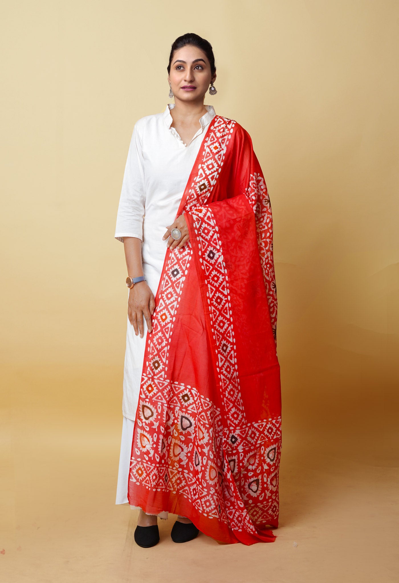 Pink Pure Wax Batik Printed Superfine Mulmul Cotton Dupatta-UDS5699