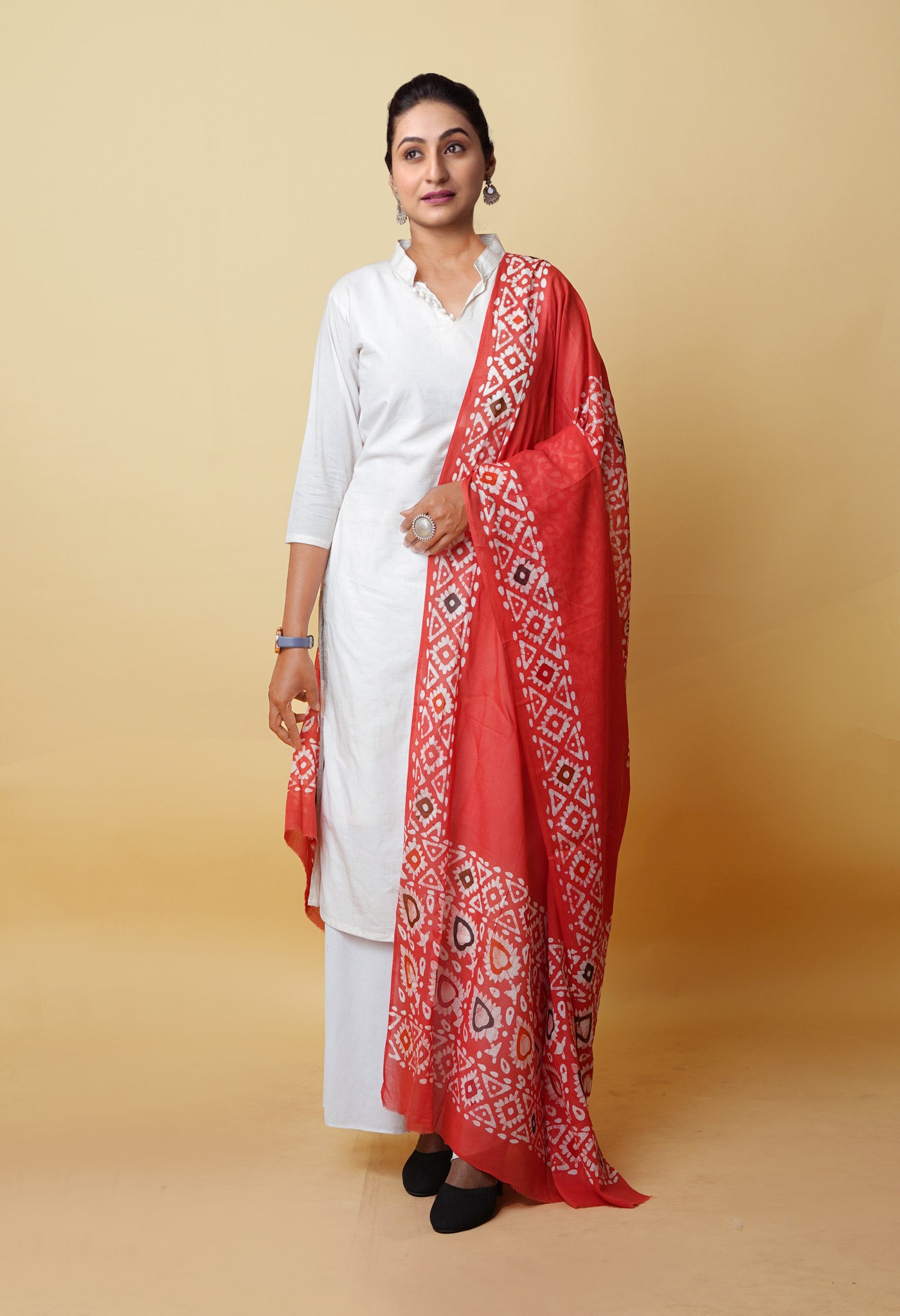 Pink Pure Wax Batik Printed Superfine Mulmul Cotton Dupatta-UDS5699