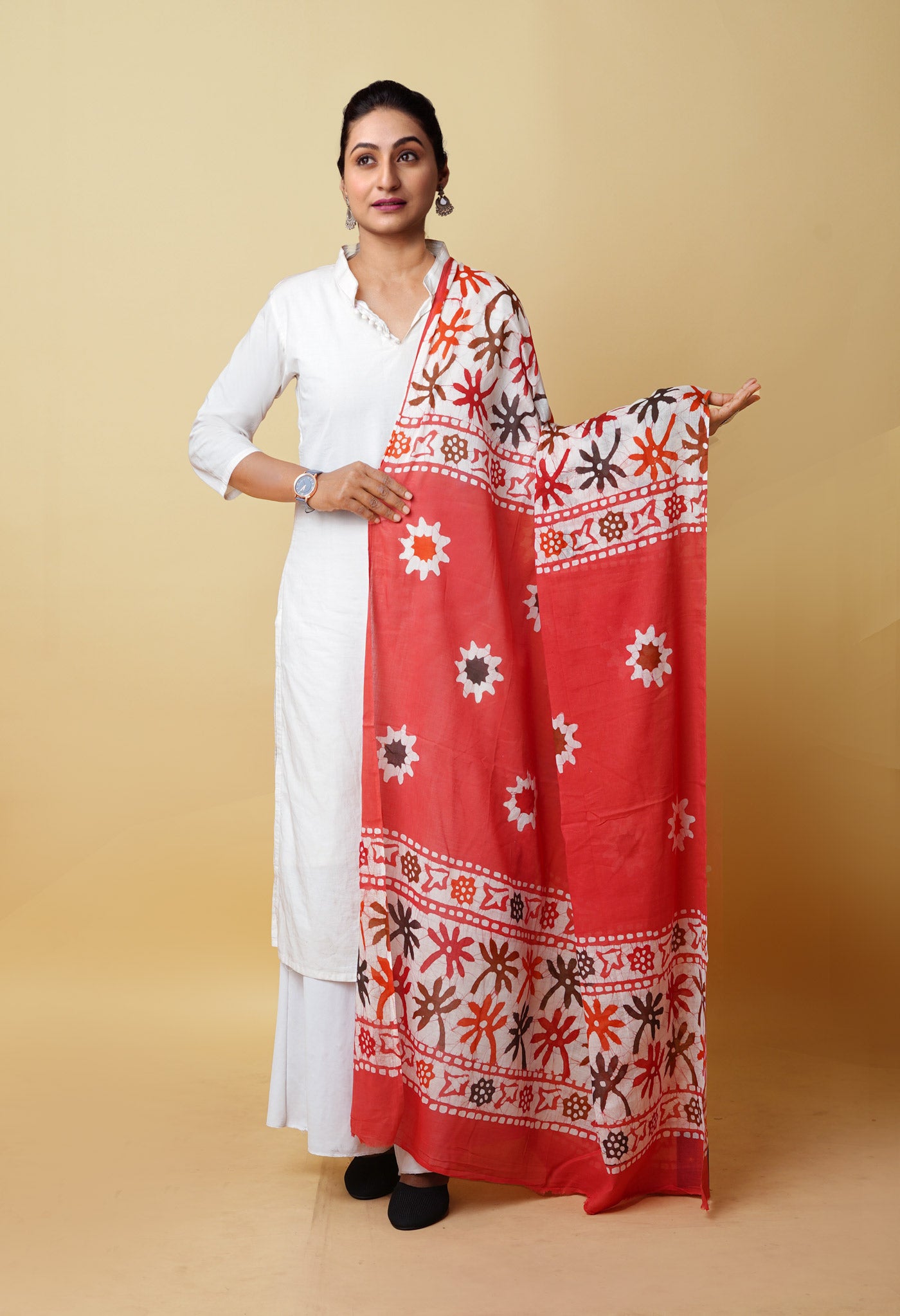 Pink Pure Wax Batik Printed Superfine Mulmul Cotton Dupatta-UDS5708