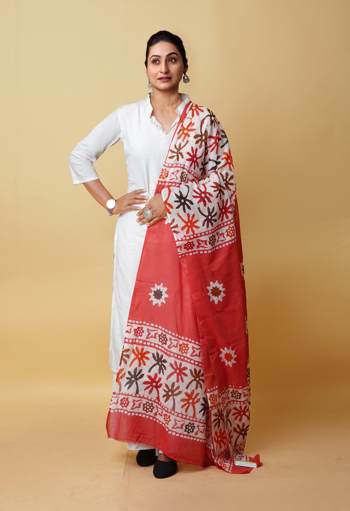 Pink Pure Wax Batik Printed Superfine Mulmul Cotton Dupatta-UDS5708
