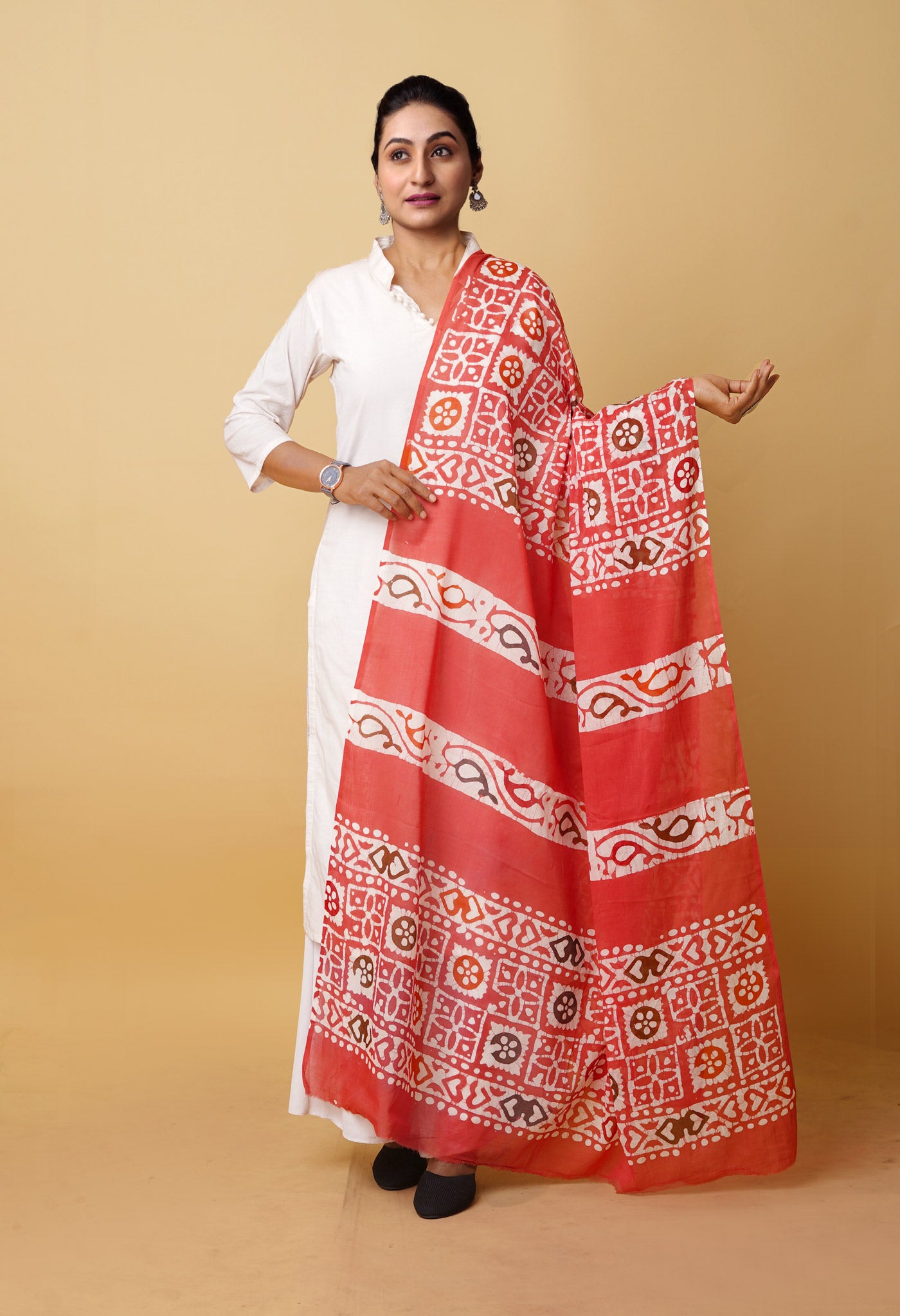 Pink Pure Wax Batik Printed Superfine Mulmul Cotton Dupatta-UDS5713