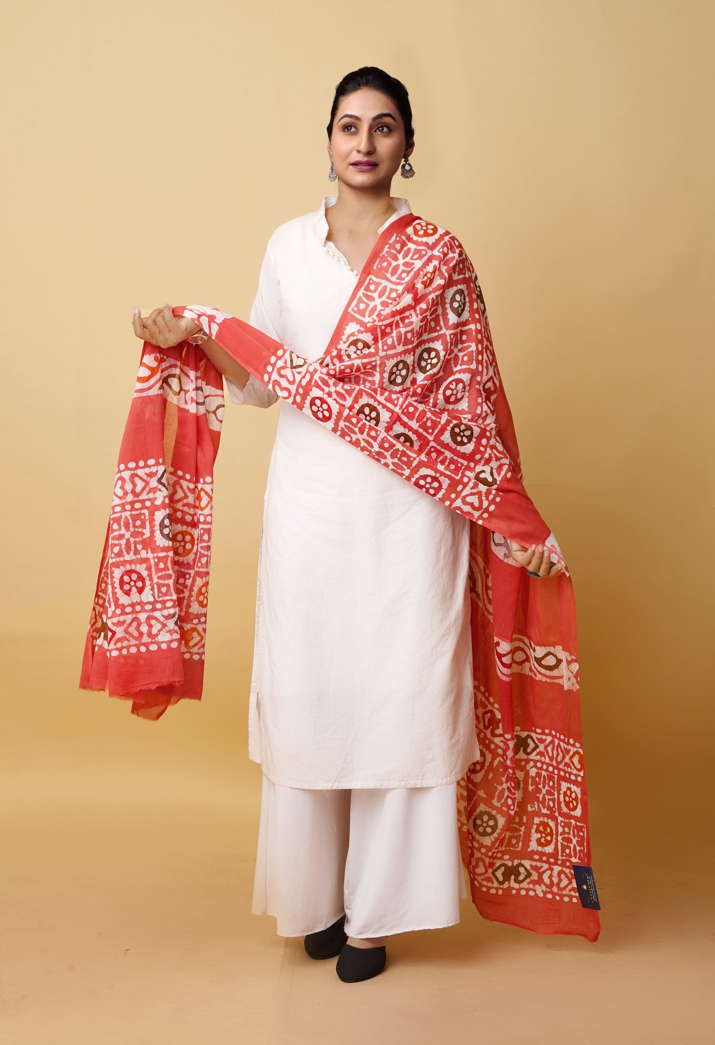 Pink Pure Wax Batik Printed Superfine Mulmul Cotton Dupatta-UDS5713
