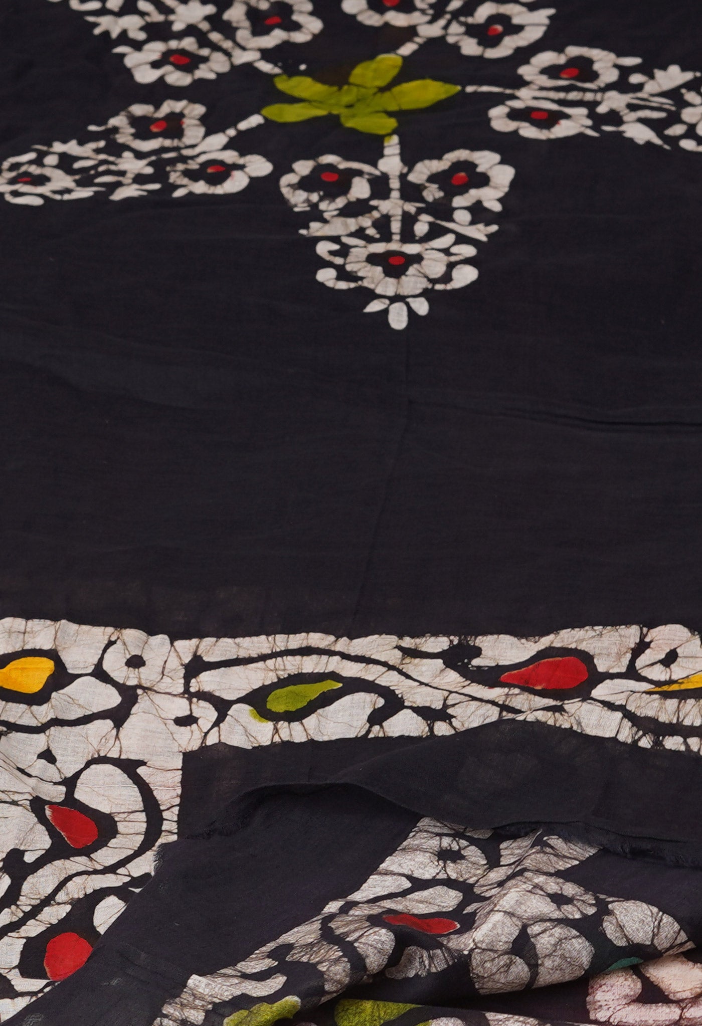 Black Pure Wax Batik Printed Superfine Mulmul Cotton Dupatta