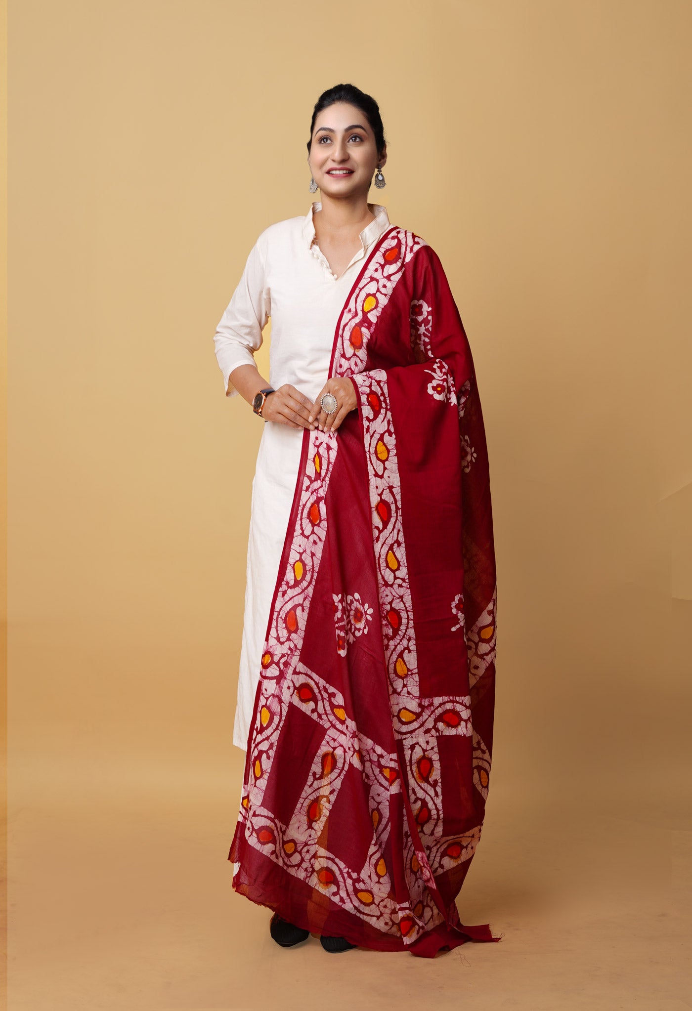 Maroon Pure Wax Batik Printed Superfine Mulmul Cotton Dupatta