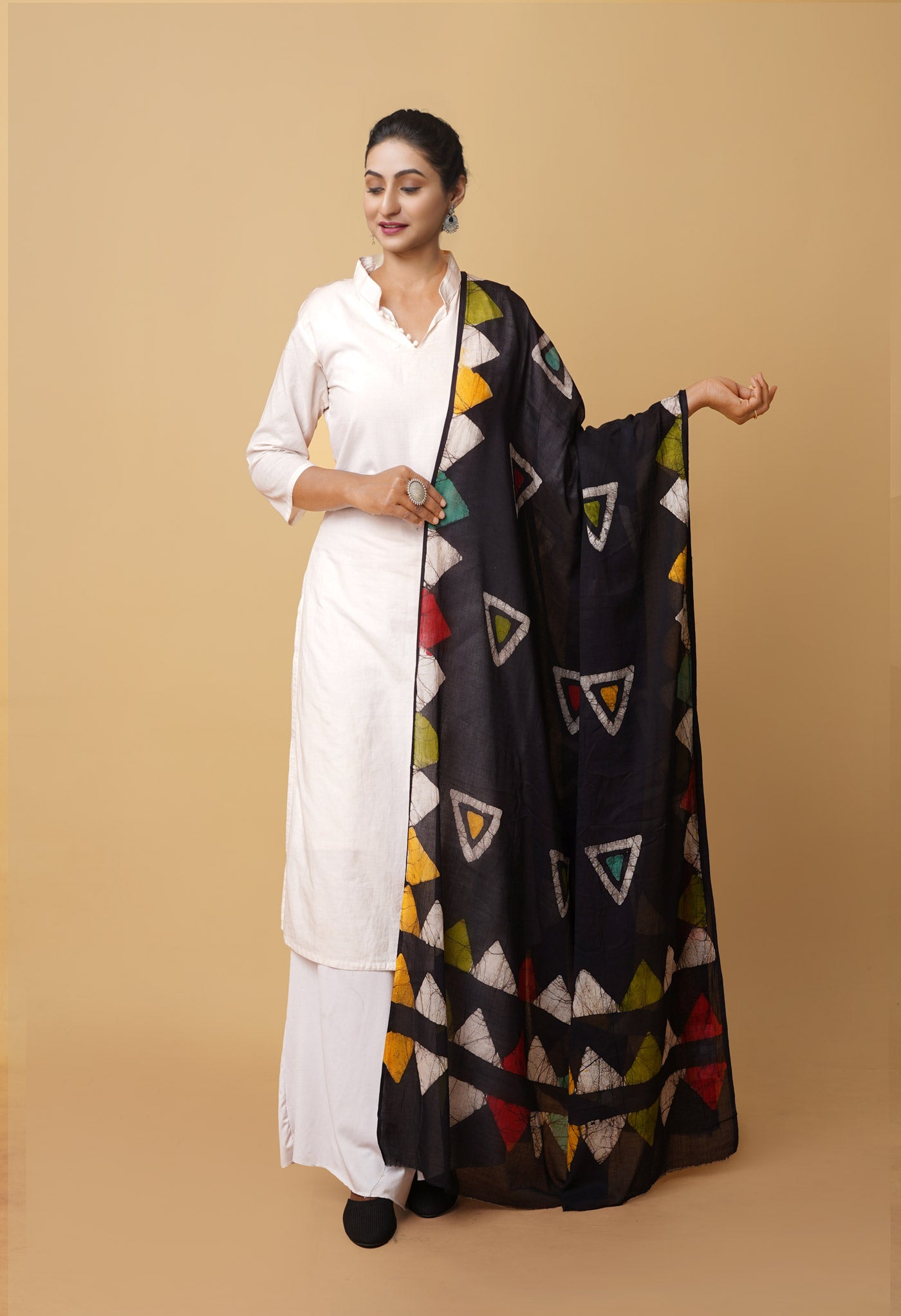 Black Pure Wax Batik Printed Superfine Mulmul Cotton Dupatta