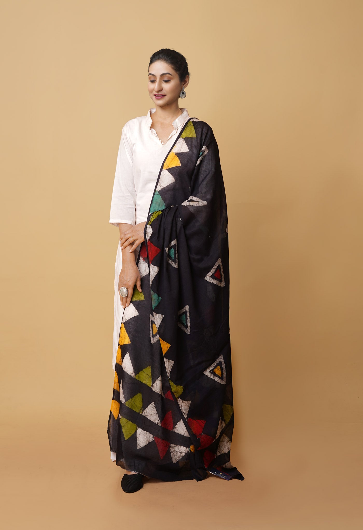 Black Pure Wax Batik Printed Superfine Mulmul Cotton Dupatta