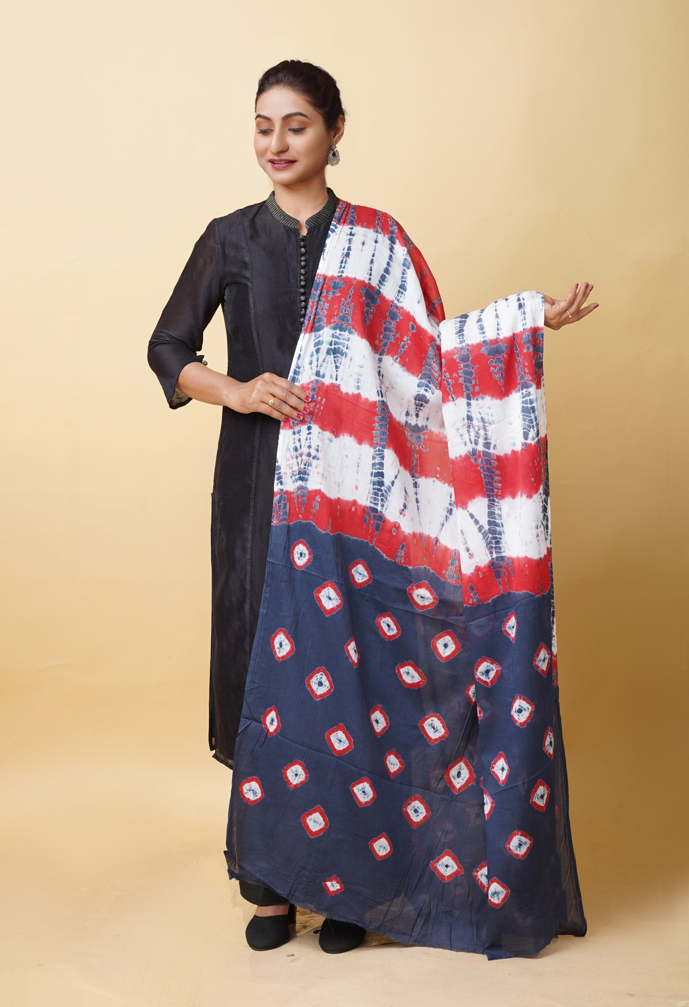 Multi Pure Tie And Dye Shibori Printed Soft Cotton Dupatta-UDS5763