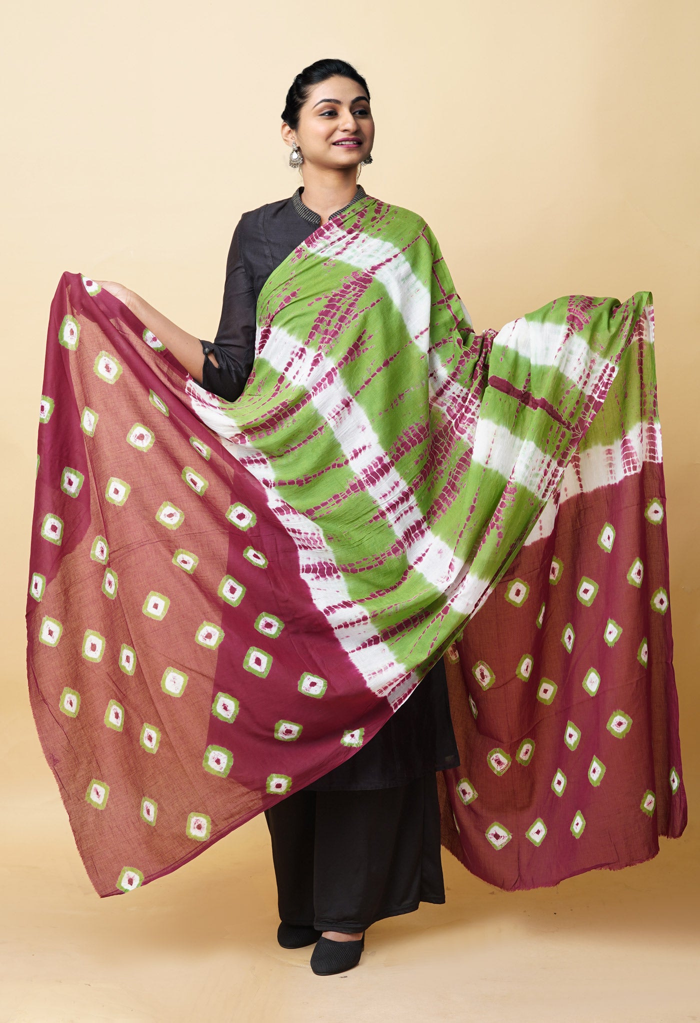 Multi Pure Tie And Dye Shibori Printed Soft Cotton Dupatta-UDS5764