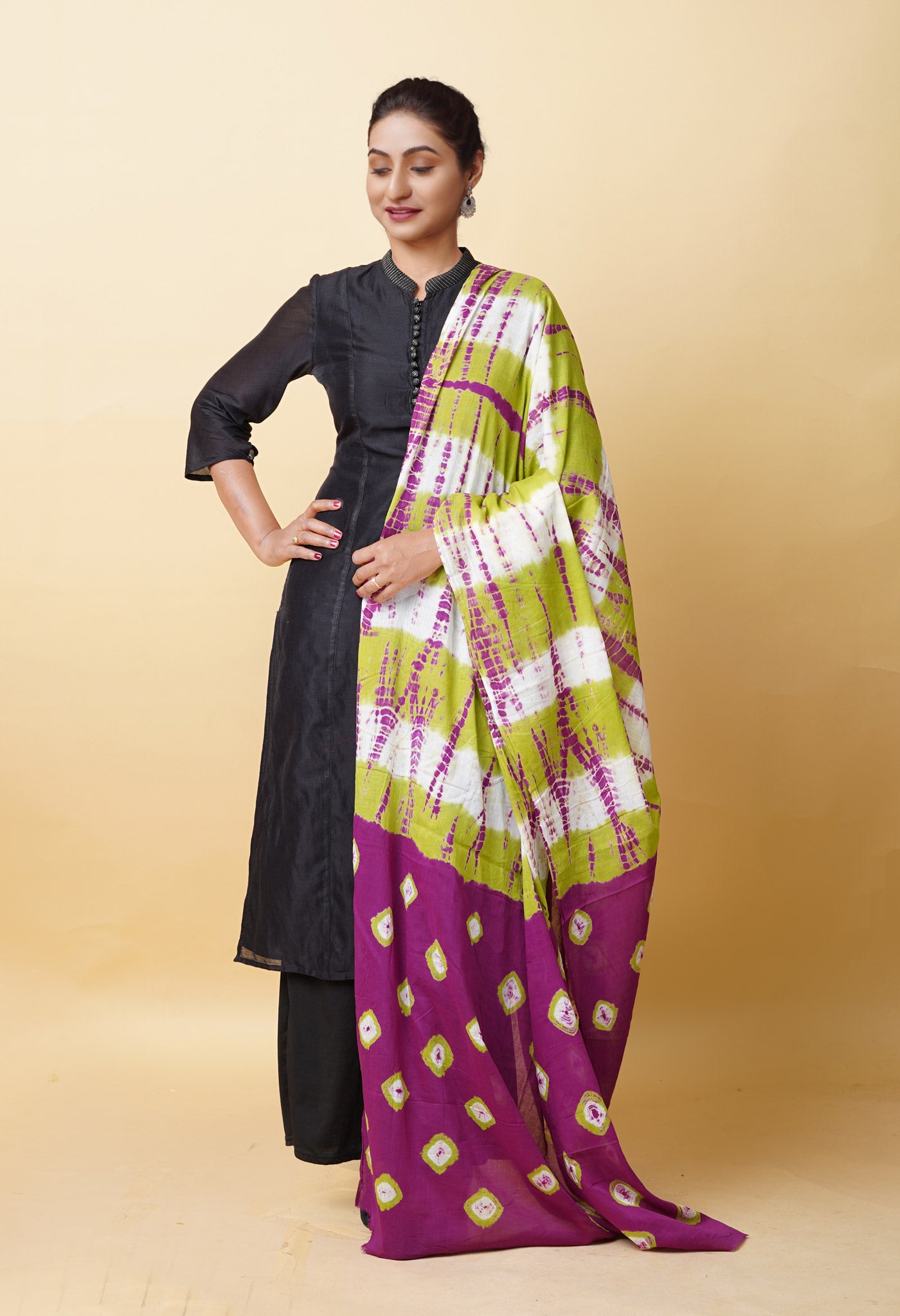 Multi Pure Tie And Dye Shibori Printed Soft Cotton Dupatta-UDS5767