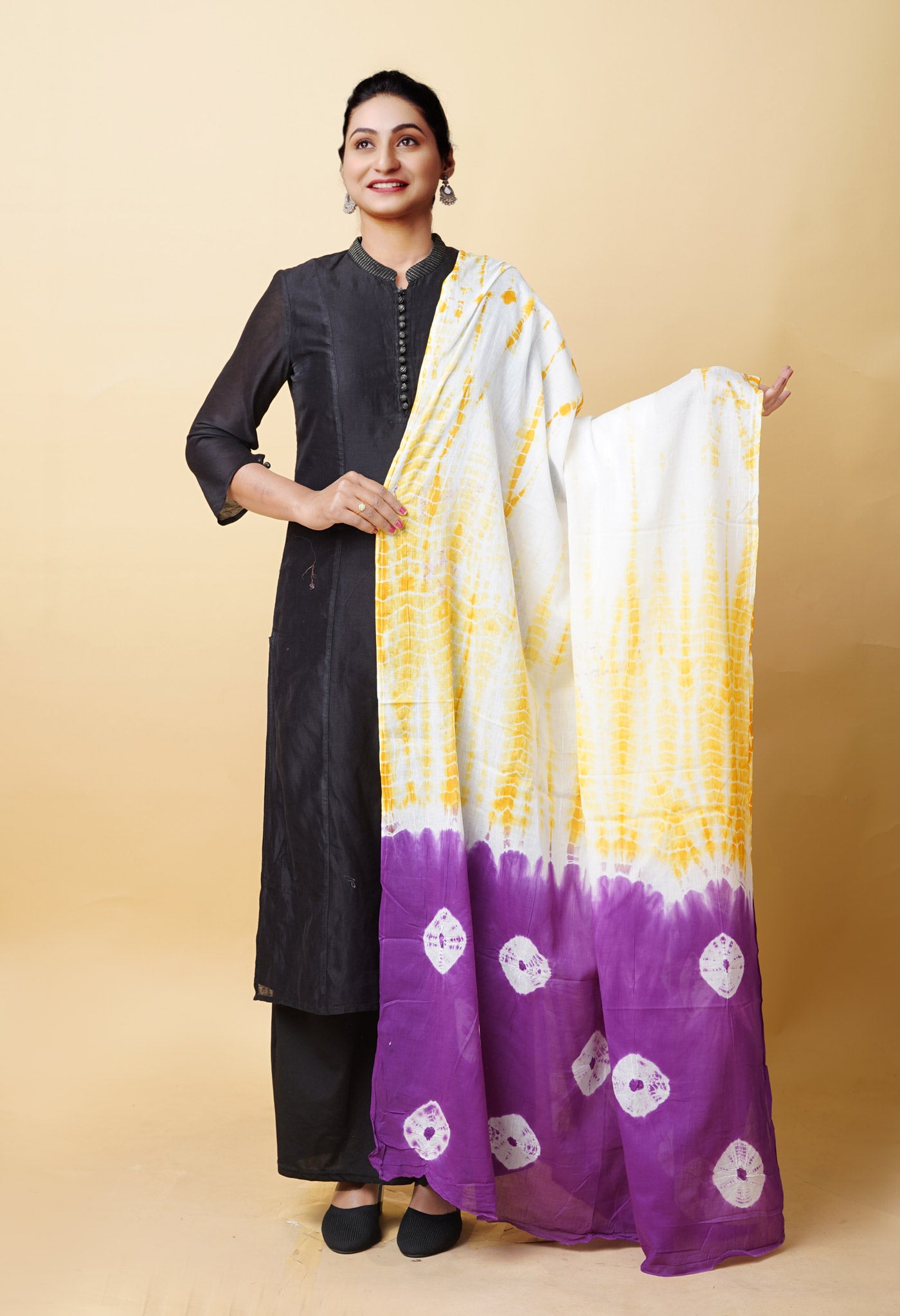 Multi Pure Tie And Dye Shibori Printed Soft Cotton Dupatta-UDS5769