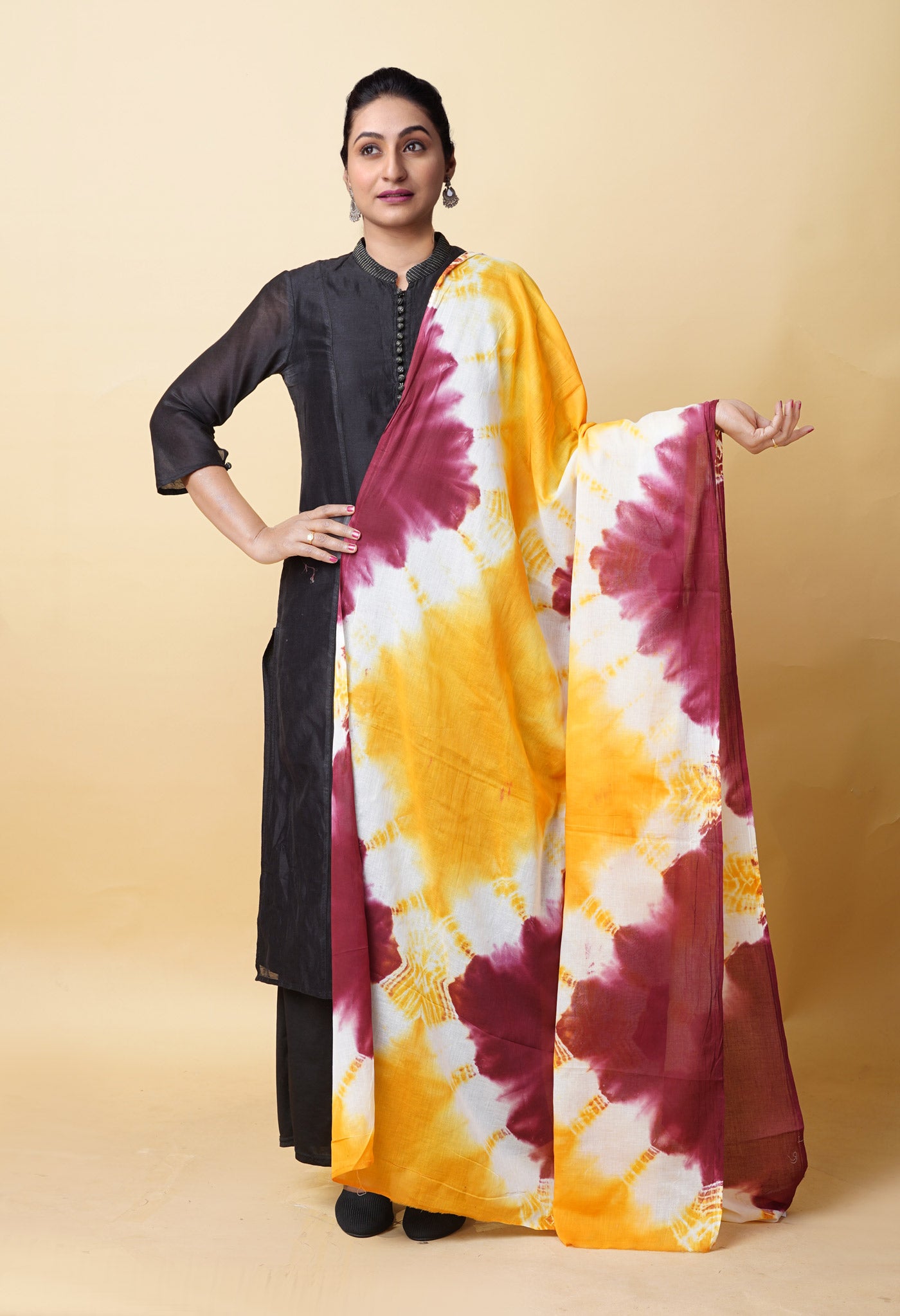 Multi Pure Tie And Dye Shibori Printed Soft Cotton Dupatta-UDS5772