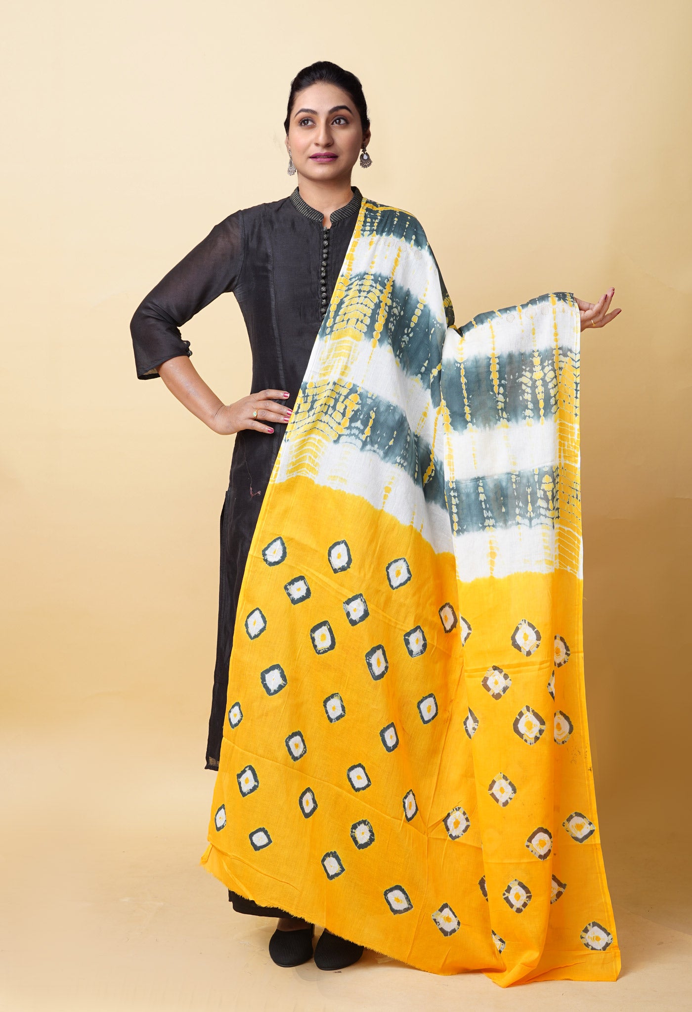 Multi Pure Tie And Dye Shibori Printed Soft Cotton Dupatta-UDS5777