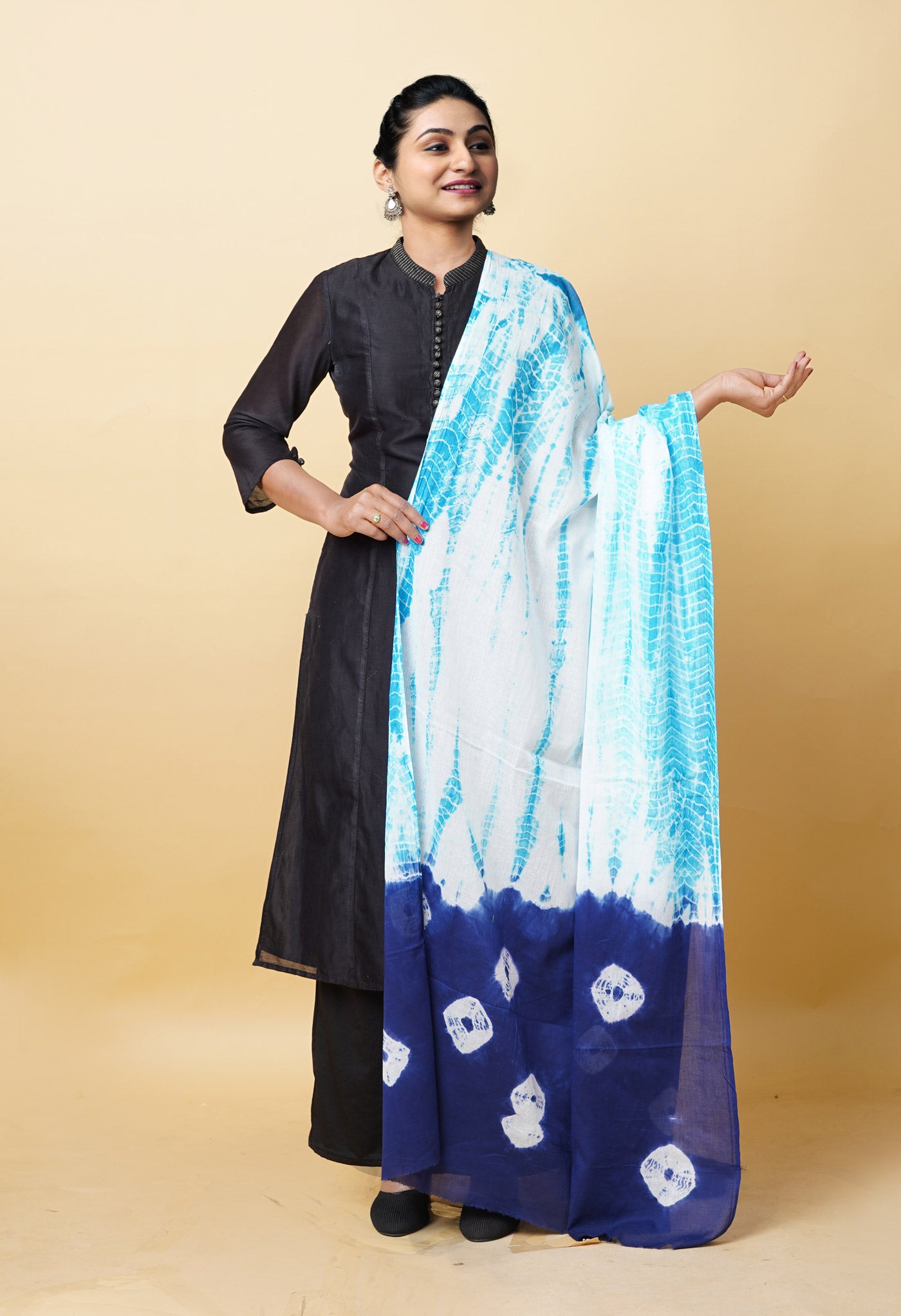 Multi Pure Tie And Dye Shibori Printed Soft Cotton Dupatta-UDS5780