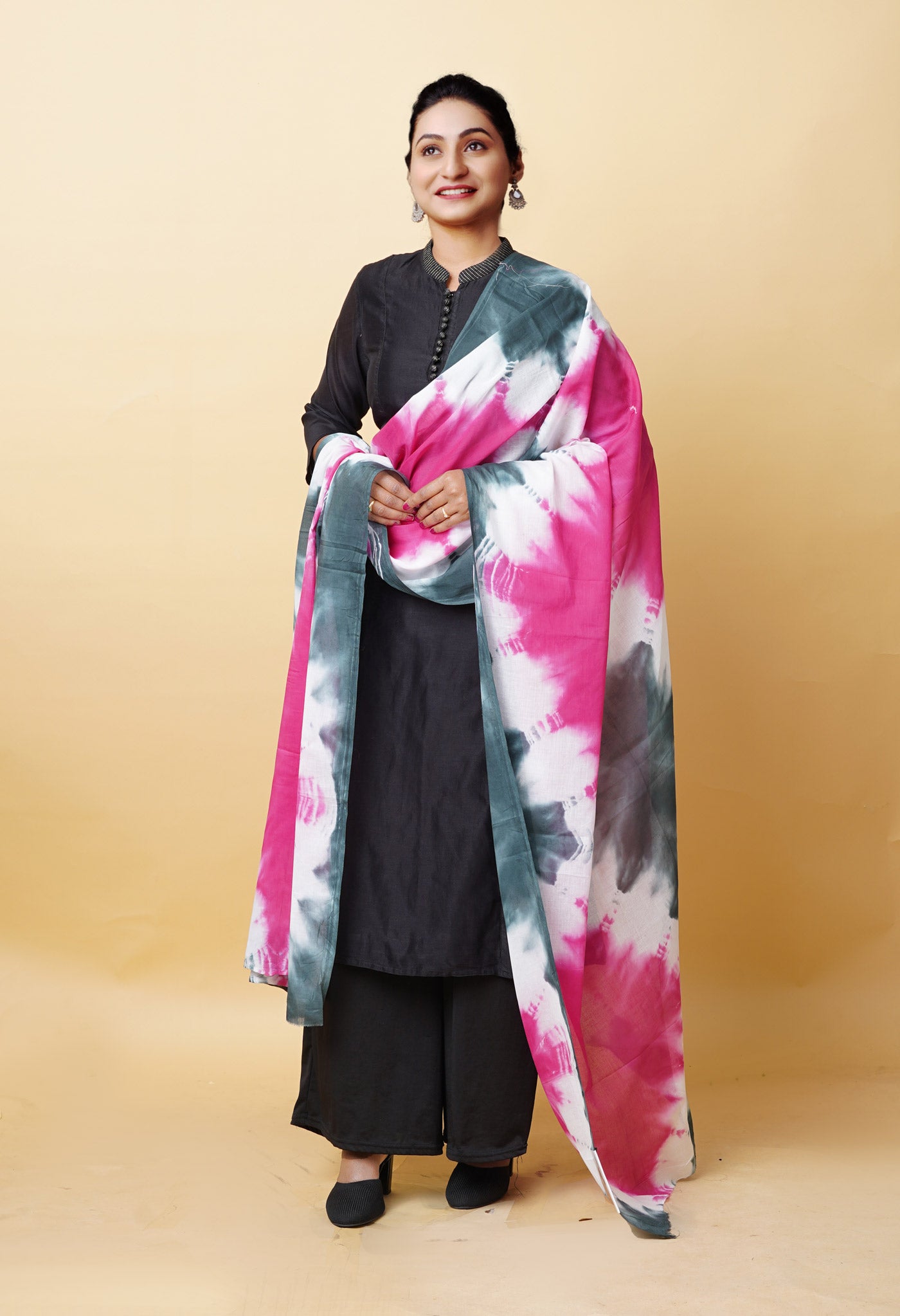 Multi Pure Tie And Dye Shibori Printed Soft Cotton Dupatta-UDS5781