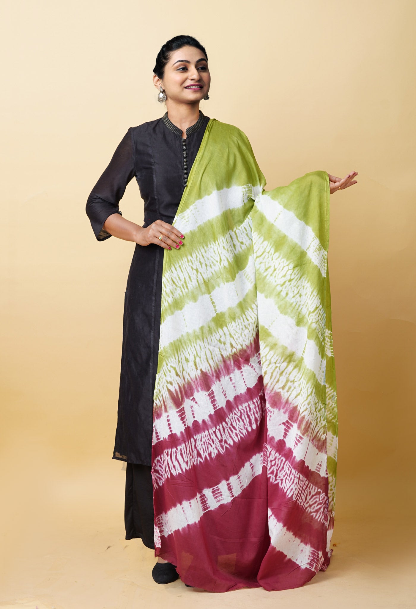Multi Pure Tie And Dye Shibori Printed Soft Cotton Dupatta-UDS5783