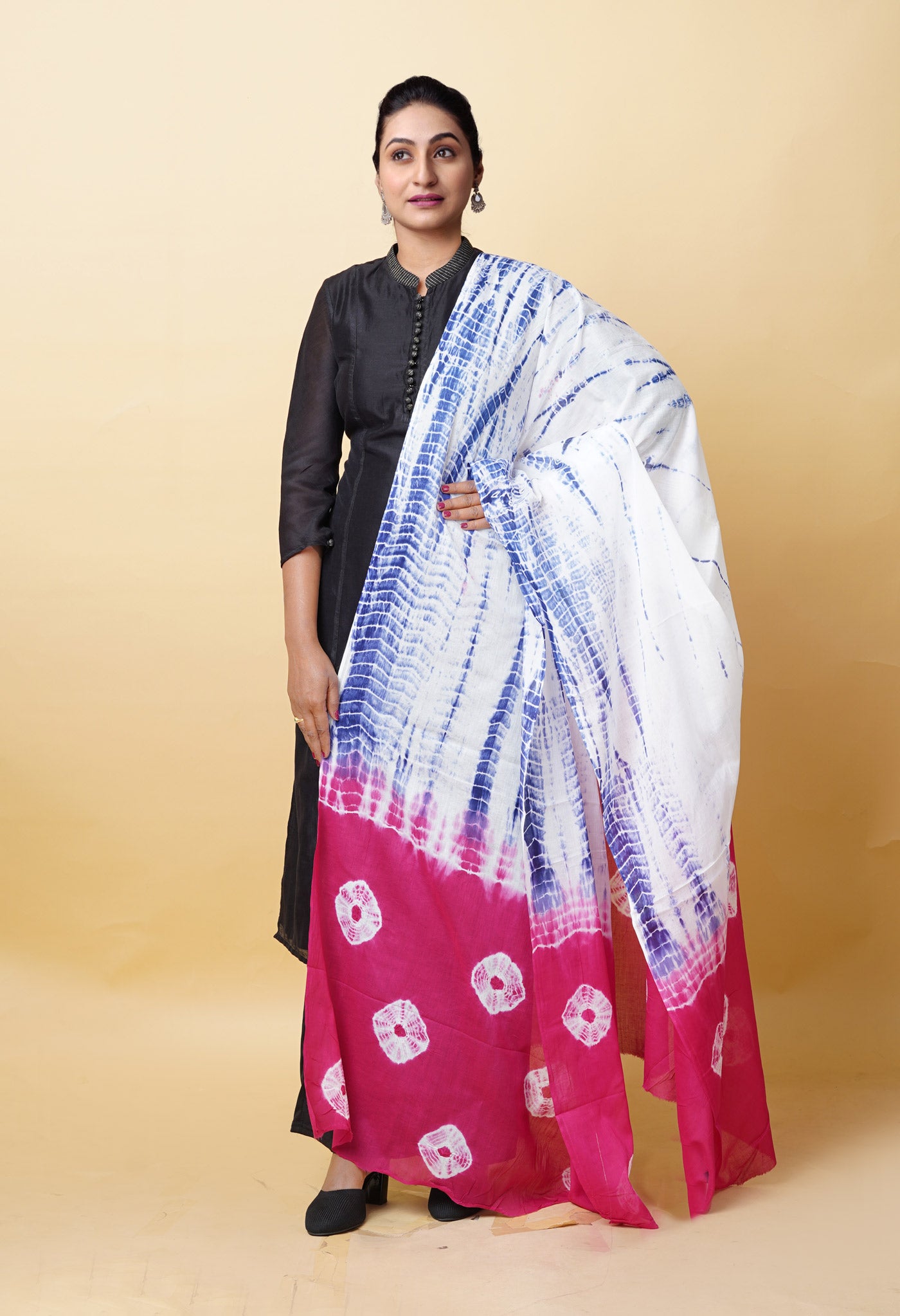 Multi Pure Tie And Dye Shibori Printed Soft Cotton Dupatta-UDS5784