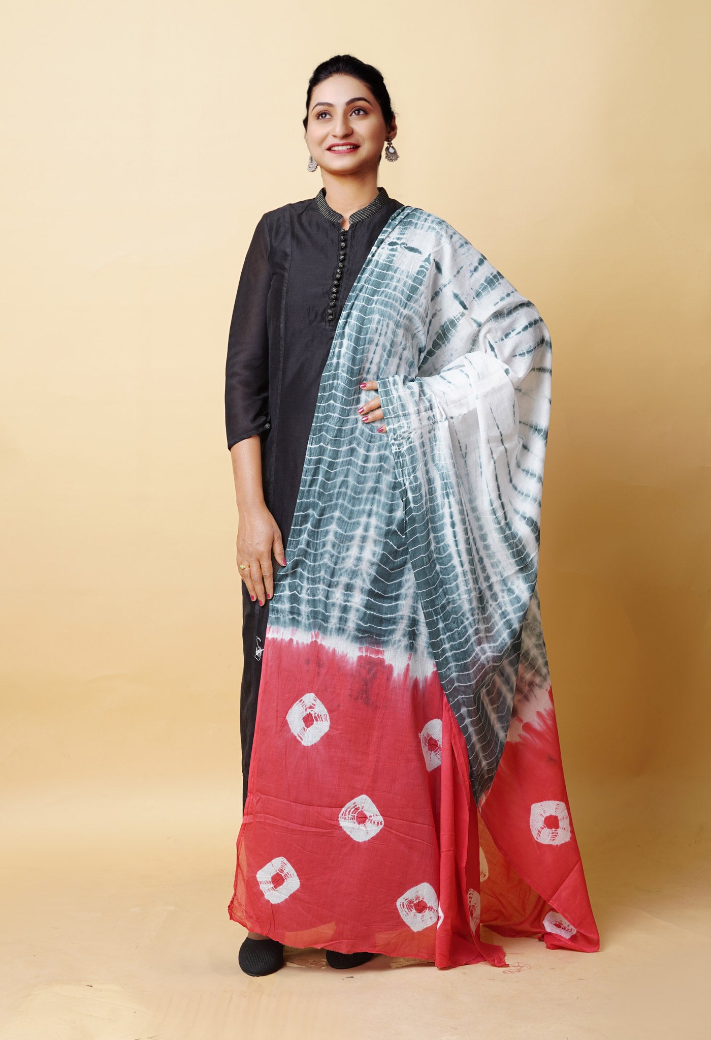 Multi Pure Tie And Dye Shibori Printed Soft Cotton Dupatta-UDS5787