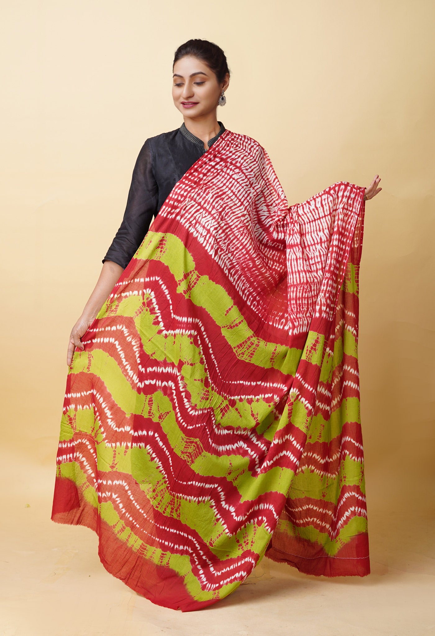 Multi Pure Tie And Dye Shibori Printed Soft Cotton Dupatta-UDS5788