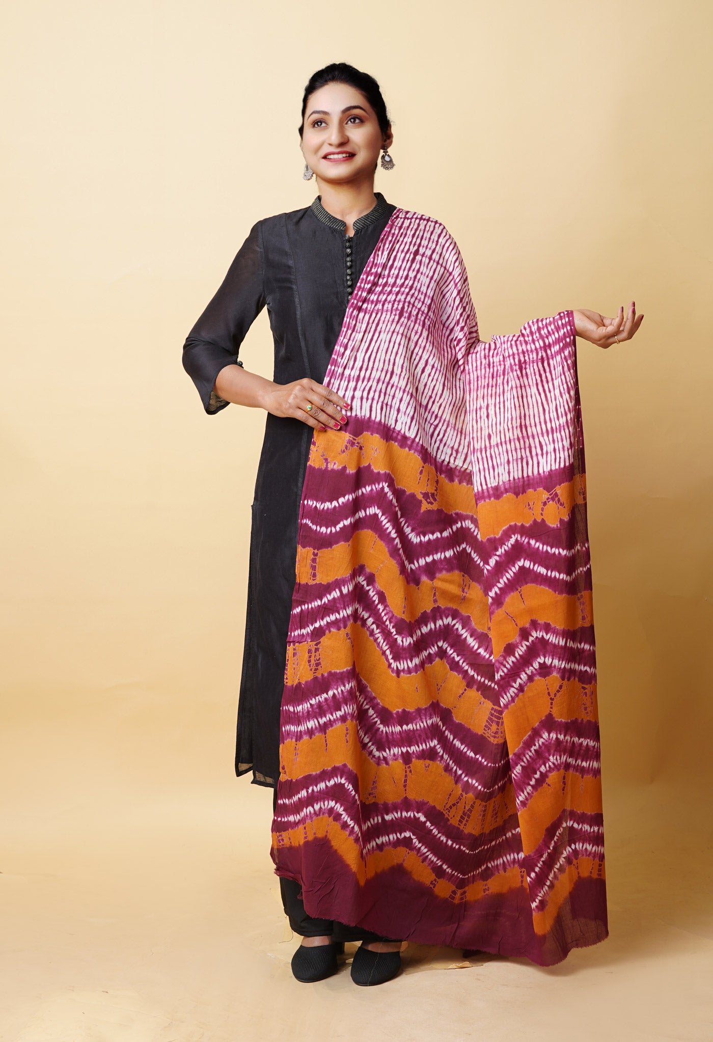 Multi Pure Tie And Dye Shibori Printed Soft Cotton Dupatta-UDS5794