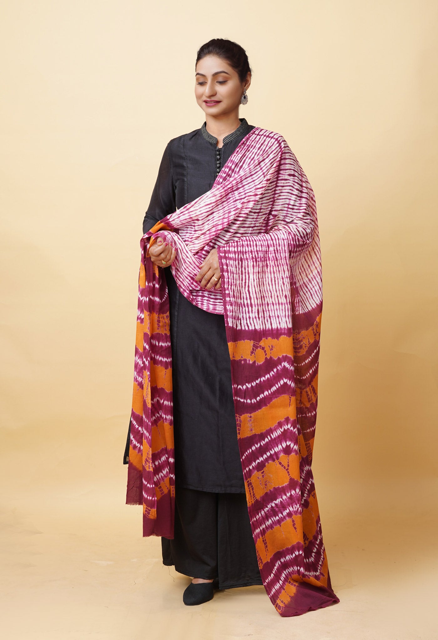 Multi Pure Tie And Dye Shibori Printed Soft Cotton Dupatta-UDS5794