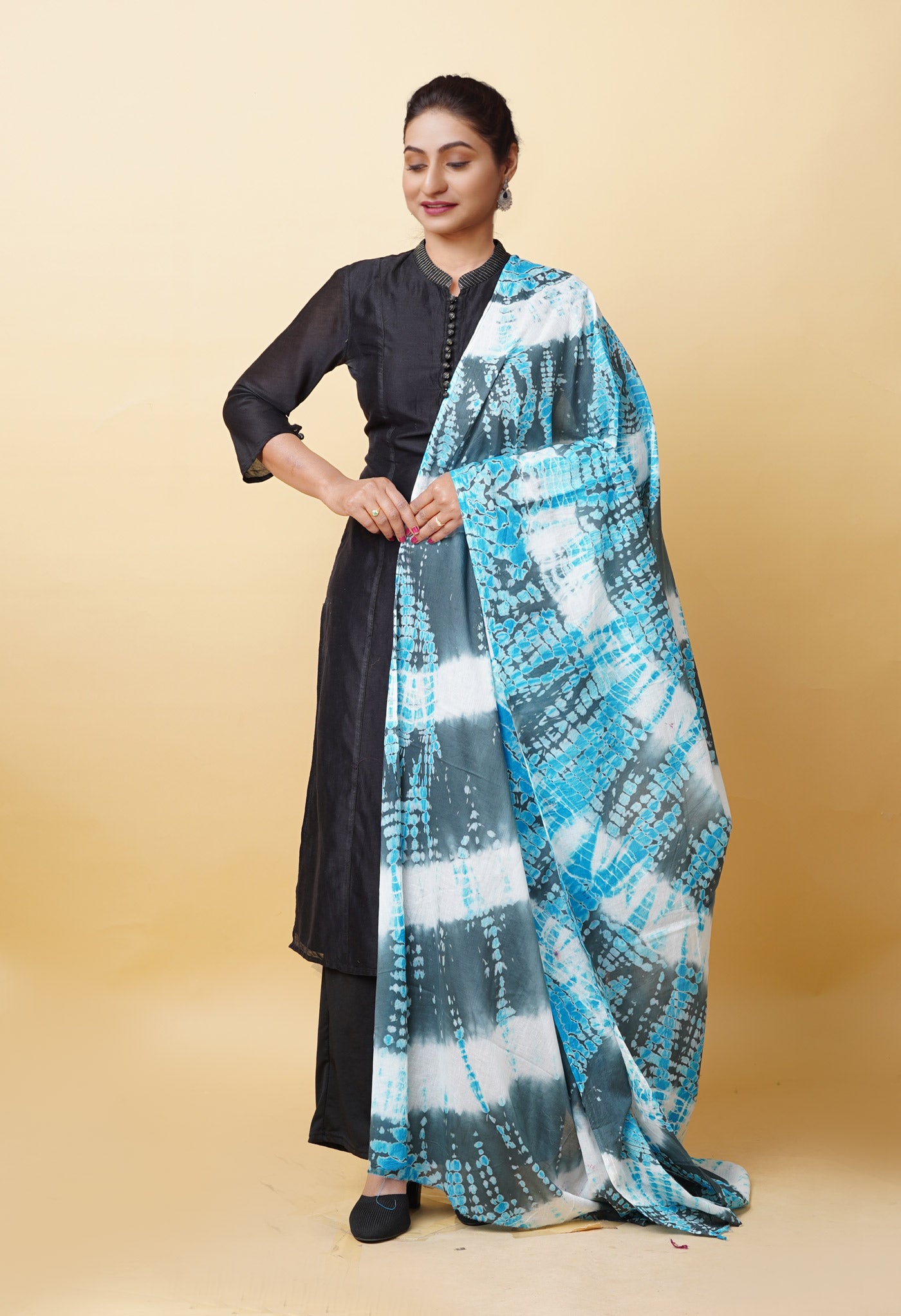 Multi Pure Tie And Dye Shibori Printed Soft Cotton Dupatta-UDS5797
